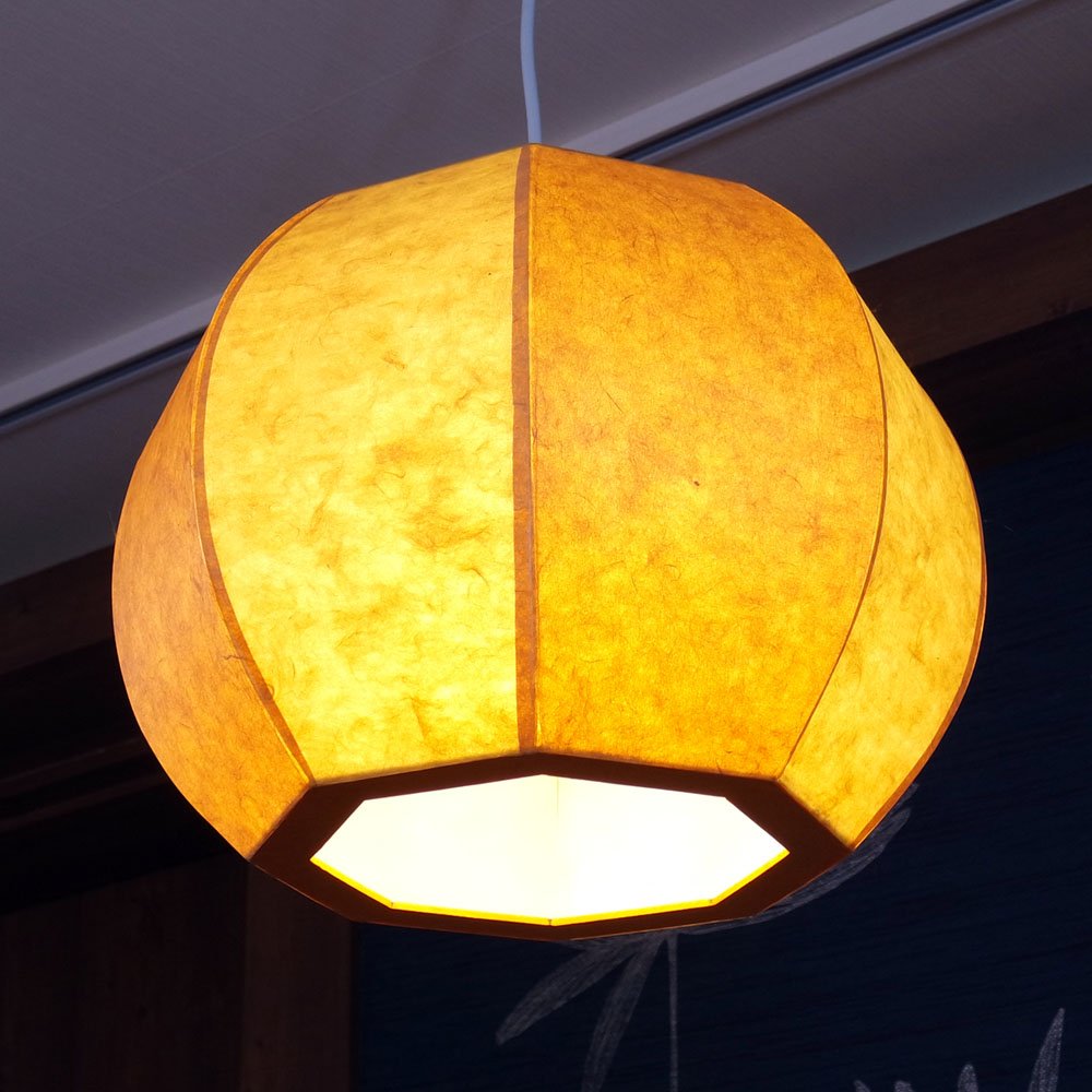 Handmade Mulberry Rice Paper Pumpkin Design Pendant Lantern - Yellow Round Rustic Ceiling Light for Home Decor, Living Room, Bedroom & Outdoor Patio Lighting