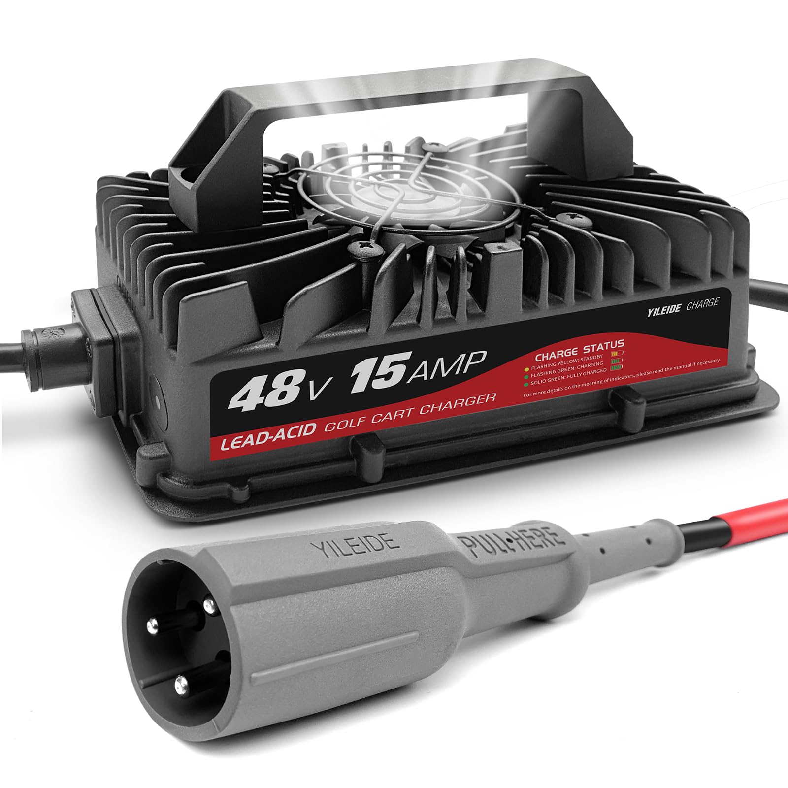 48V Golf Cart Battery Charger for Club Car - 15 AMP Fast Charging with 3-Pin Round Plug | Perfect for Golf Carts, Utility Vehicles & Electric Scooters