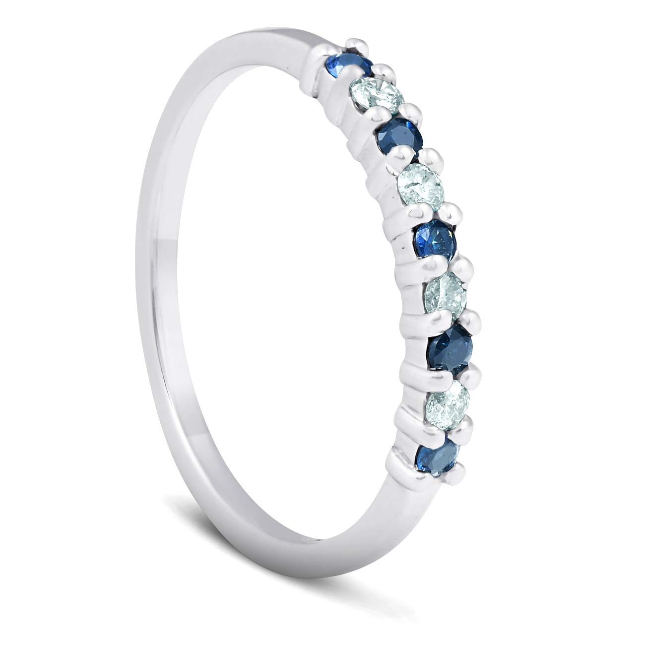 1/4 Carat Blue Sapphire & Diamond Wedding Ring - 10K White Gold Engagement Band for Women - Perfect for Bridal, Anniversary & Special Occasions