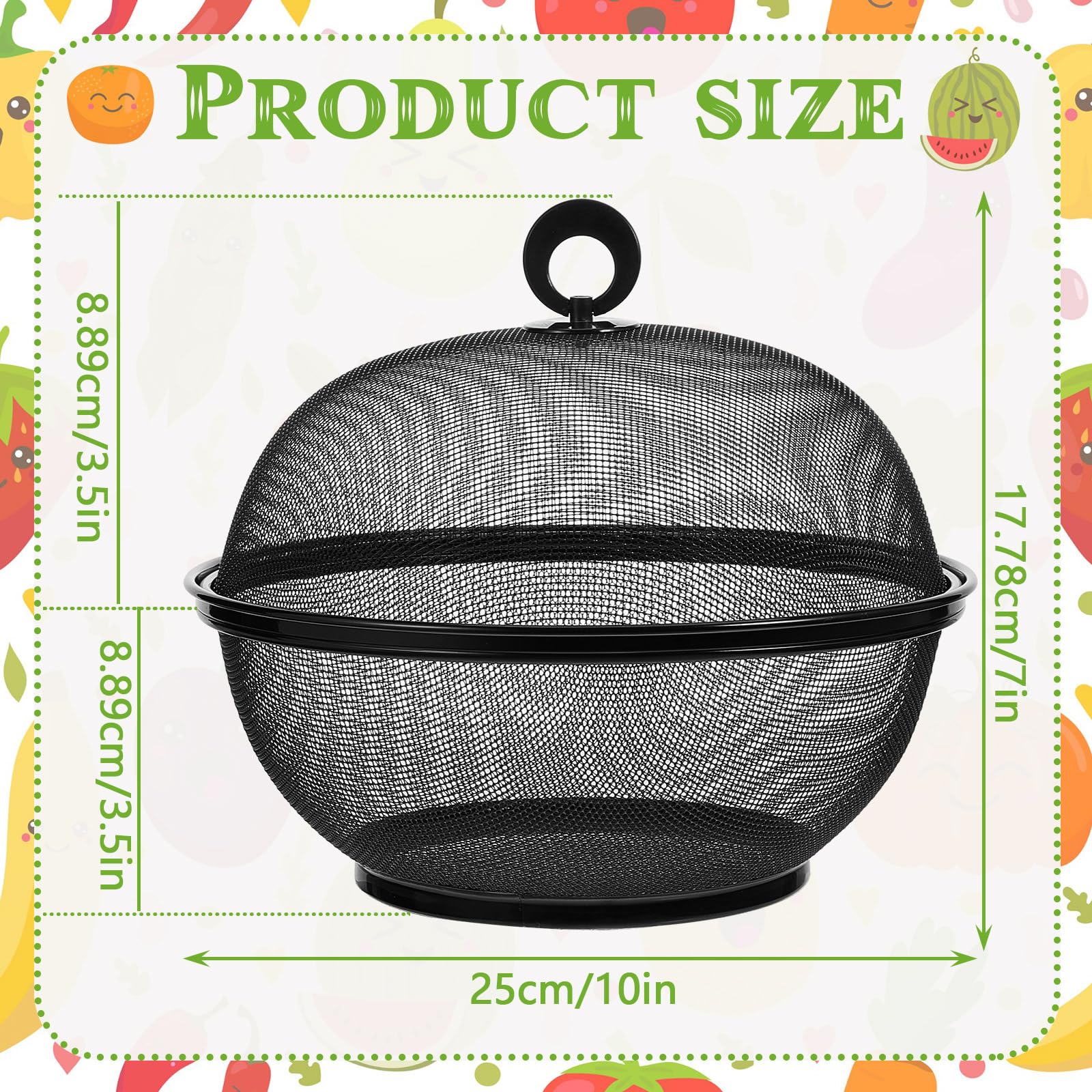 Suclain 4-Piece Mesh Food Cover Set with Lids - 10-Inch Ventilated Fruit Basket for Kitchen, Restaurants & Outdoor Use - Perfect for Storing Fruits, Vegetables & Picnics (Black) | Ideal for Food Protection, Party Serving & Home Organization