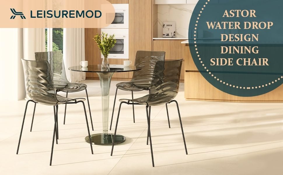 LeisureMod Astor Modern Acrylic Lucite Dining Chairs Set of 2 - Water Ripple Design with Chrome Metal Legs for Contemporary Dining Room, Kitchen, Office & Small Spaces - Perfect for Modern Home Decor & Compact Living Areas
