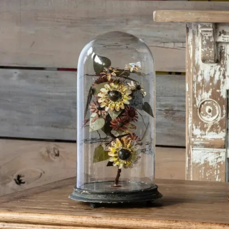 Vintage French Wire Flowers Under Glass Dome - Elegant Home Decor for Centerpieces, Weddings & Gift Ideas