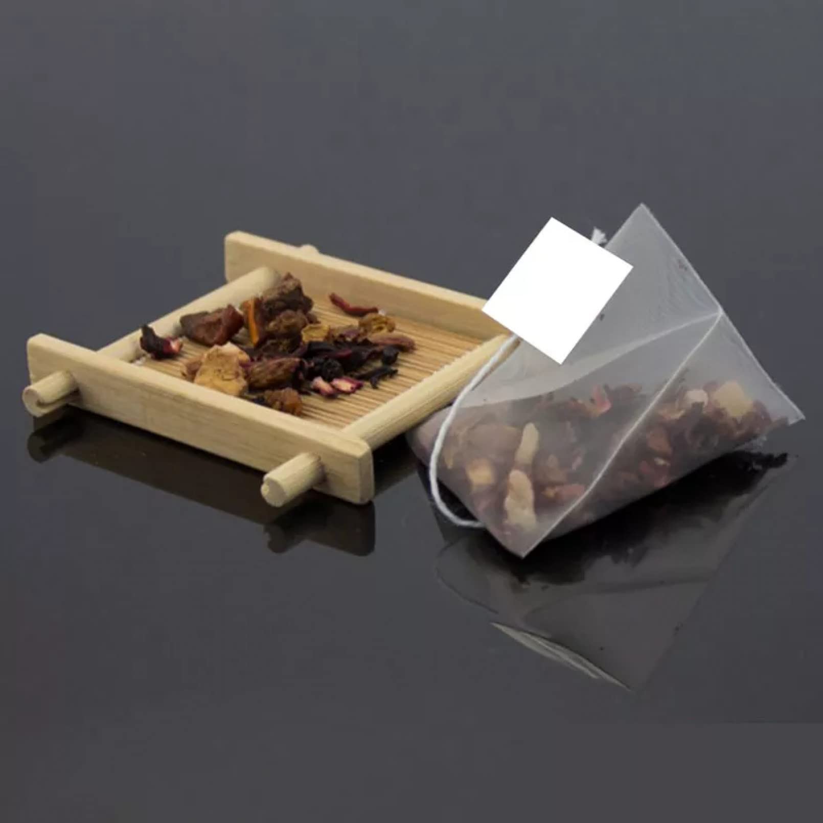 100Pcs Pyramid Tea Bag Filters - Nylon Empty Tea Bags with Single String & Label for Loose Leaf Tea | Perfect for Home Brewing, Gift Packaging & Tea Business Supplies
