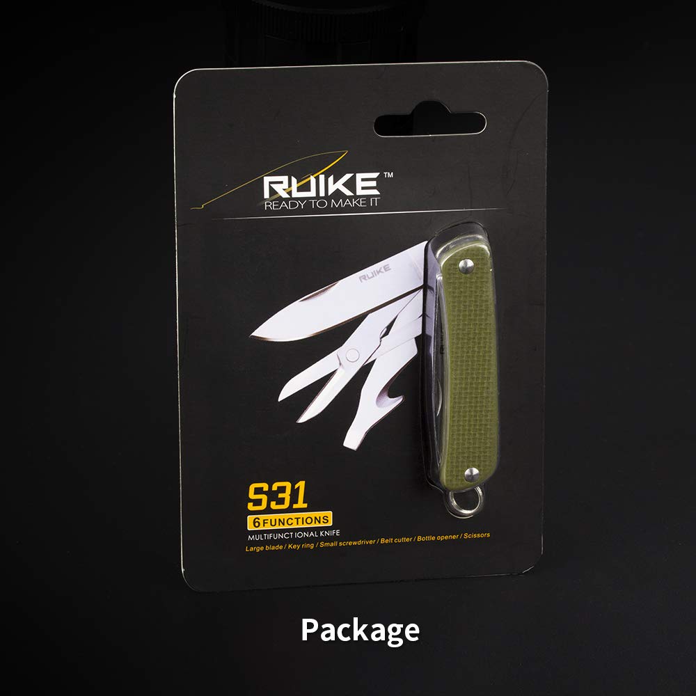 Ruike 6-in-1 Multitool Pocket Knife - Stainless Steel 12C27 Blade with G10 Handle | Compact Folding Keychain Tool with Scissors, Screwdriver & Bottle Opener | Perfect for EDC, Camping, Survival, Hunting & Tactical Gear