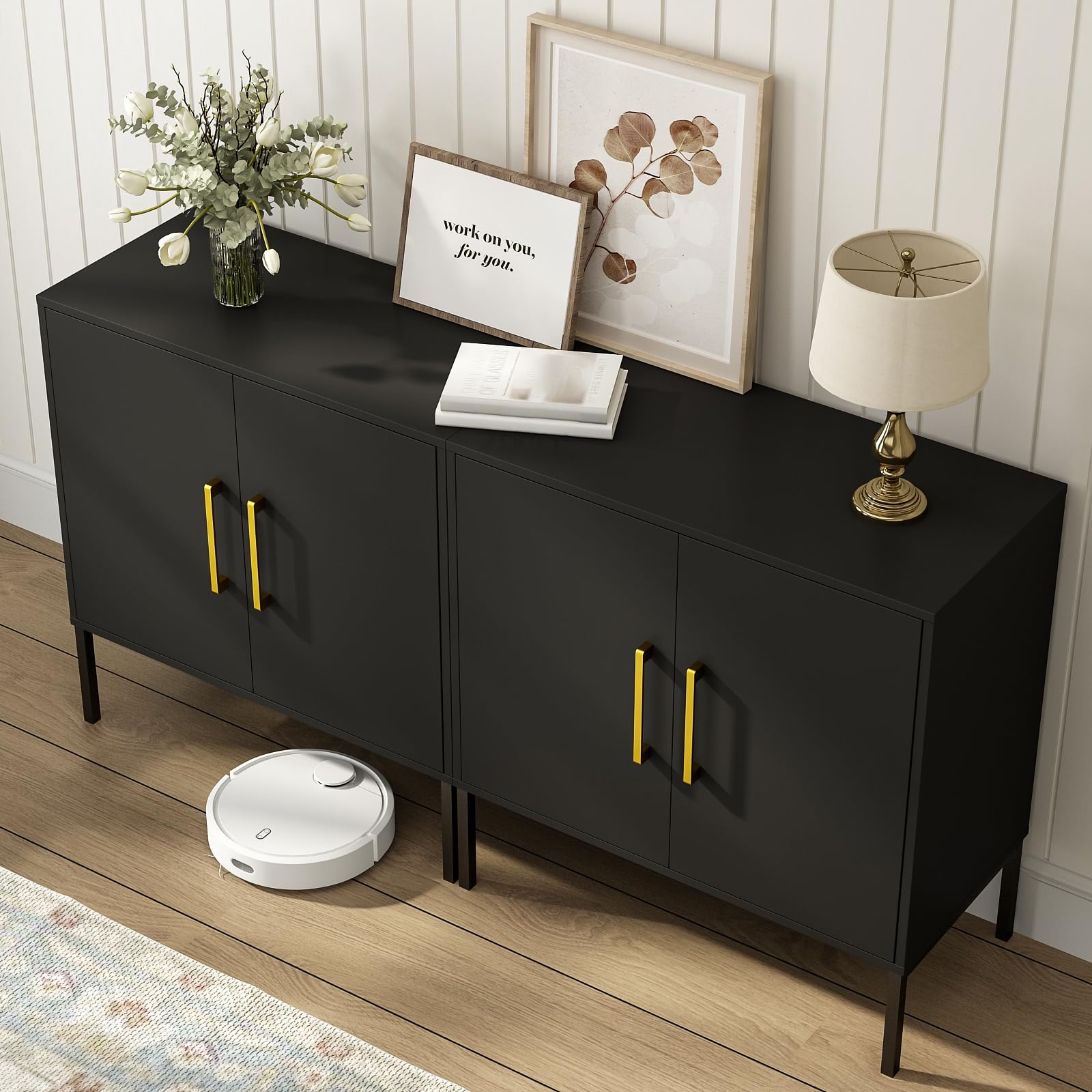 JOZZBY 3-Piece Storage Cabinet Set - Freestanding Double Door Sideboard, Modern Wooden Sideboard for Bedroom, Living Room, Kitchen, Office & Hallway - Perfect for Home Organization & Stylish Storage Solutions