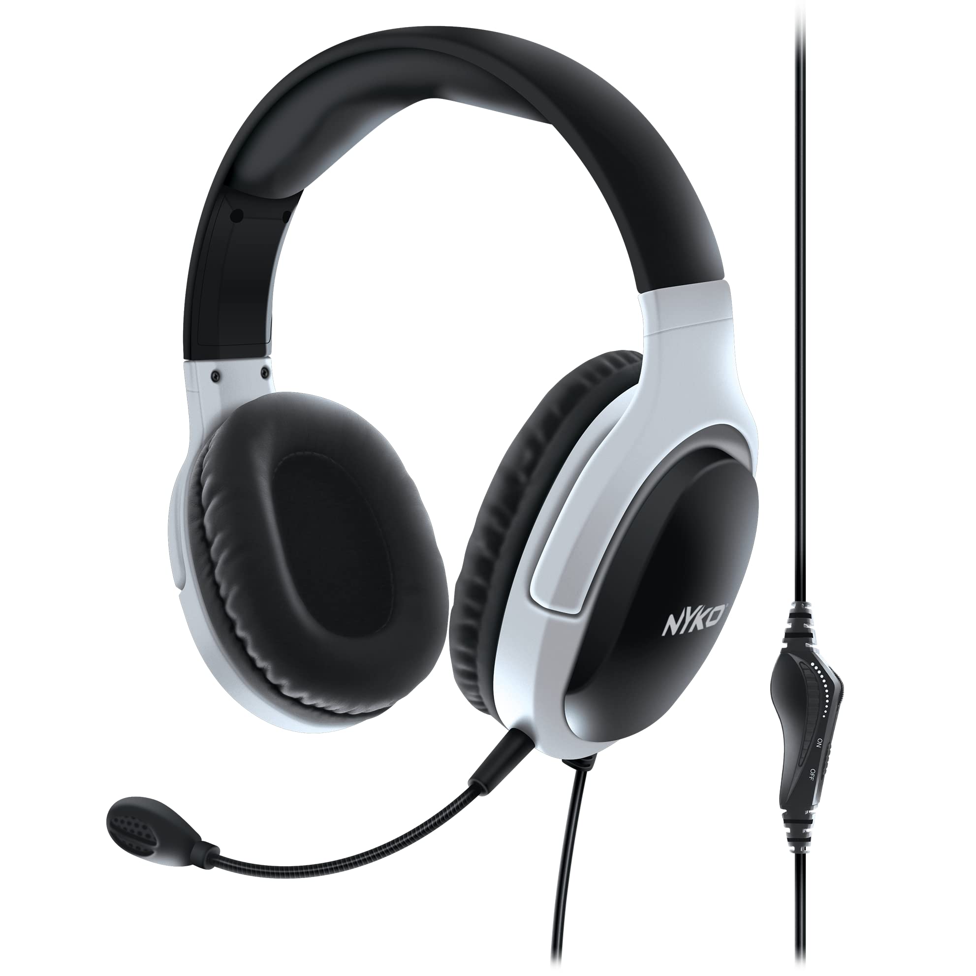 Nyko NP5-5000 Wired Gaming Headset for PlayStation 5 - Lightweight Over-Ear Headphones with Adjustable Noise-Canceling Mic - Compatible with PS4, PS5, Nintendo Switch, Xbox One & Series X|S - Perfect for Online Multiplayer, Streaming & Competitive Gaming (Black/White)