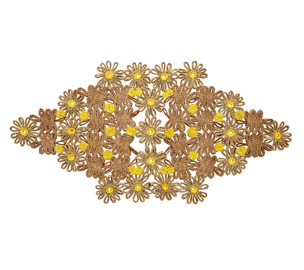 Natural & Yellow Daisy Runner - Floral Printed Table Runner for Dining Room, Kitchen, Wedding & Home Decor