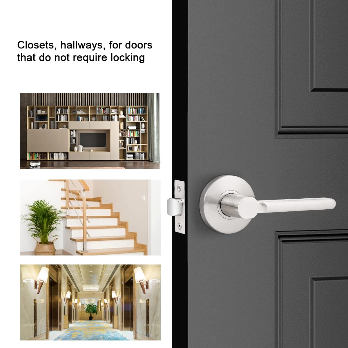 Probrico Satin Nickel Hall/Closet Lever Set - 10 Pack Interior Passage Non-Locking Door Handles for Bedrooms, Bathrooms & Closets | Durable Contractor Grade Hardware