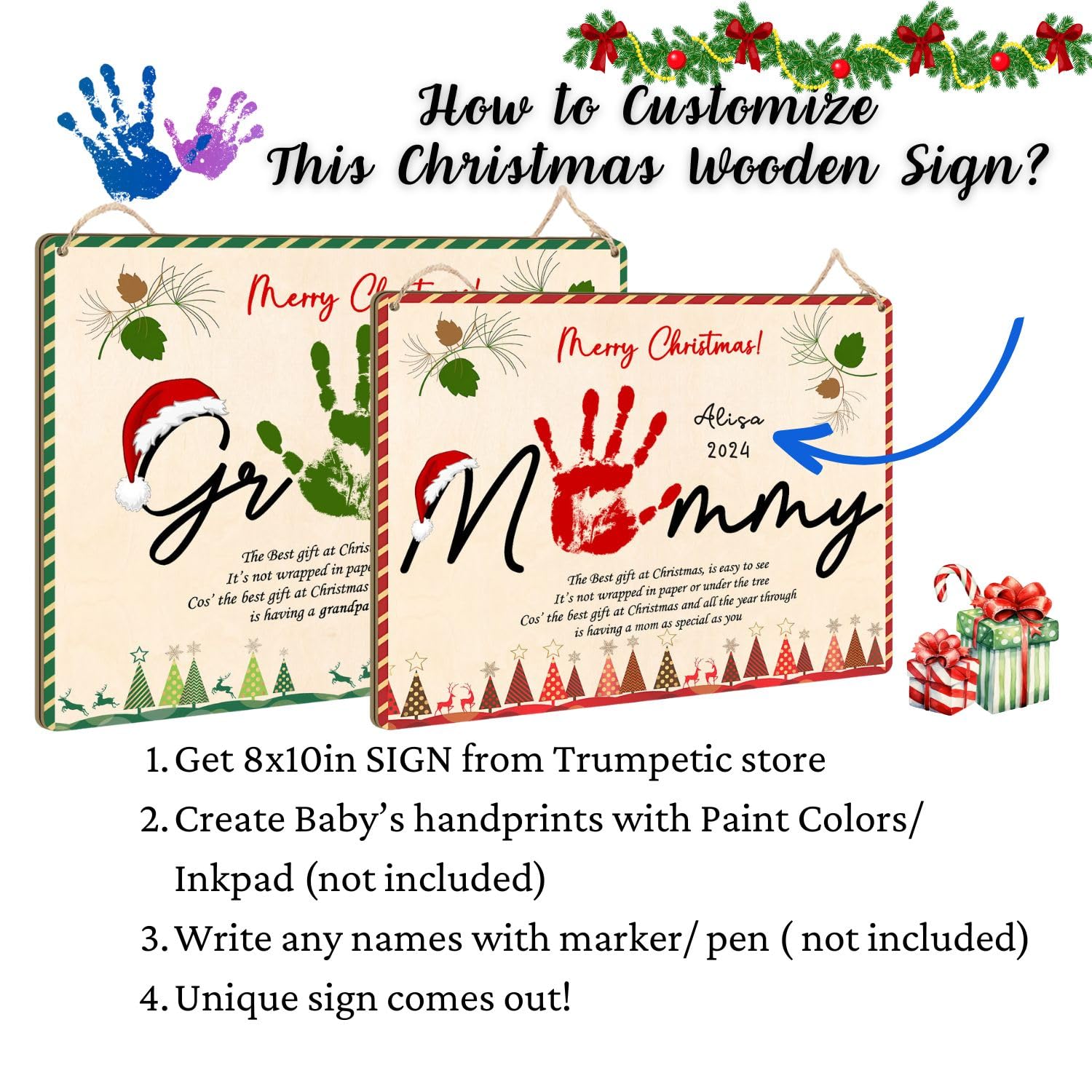Christmas Handprint Poem Craft - DIY Keepsake Card for Grandpa, Papa & Grandfather - Baby Toddler Memory Gift - Winter Preschool Activity - Home Decoration - Perfect for PreK, First Christmas & Family Gifts 8x10''