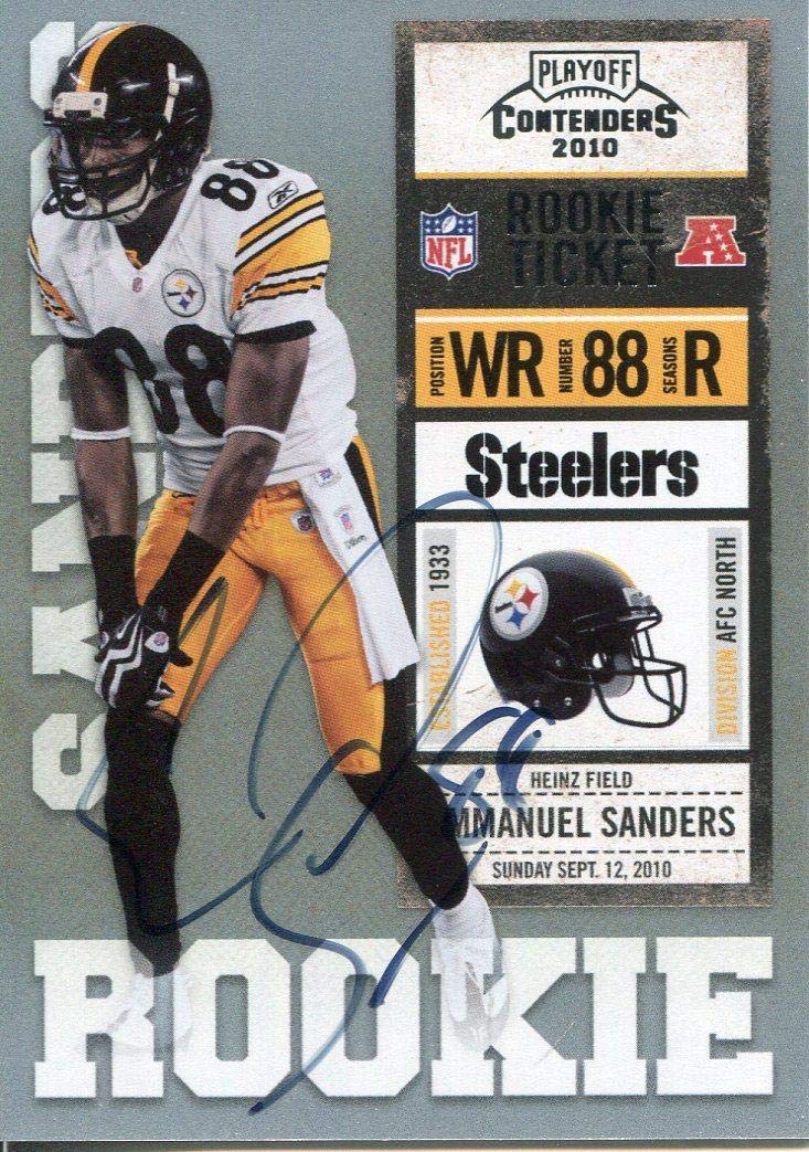 Emmanuel Sanders Autographed 2010 Panini Contenders Rookie Football Card - PSA Graded NFL Collectible for Fans & Memorabilia Collectors - Perfect for Display, Investment & Sports Memorabilia Collections