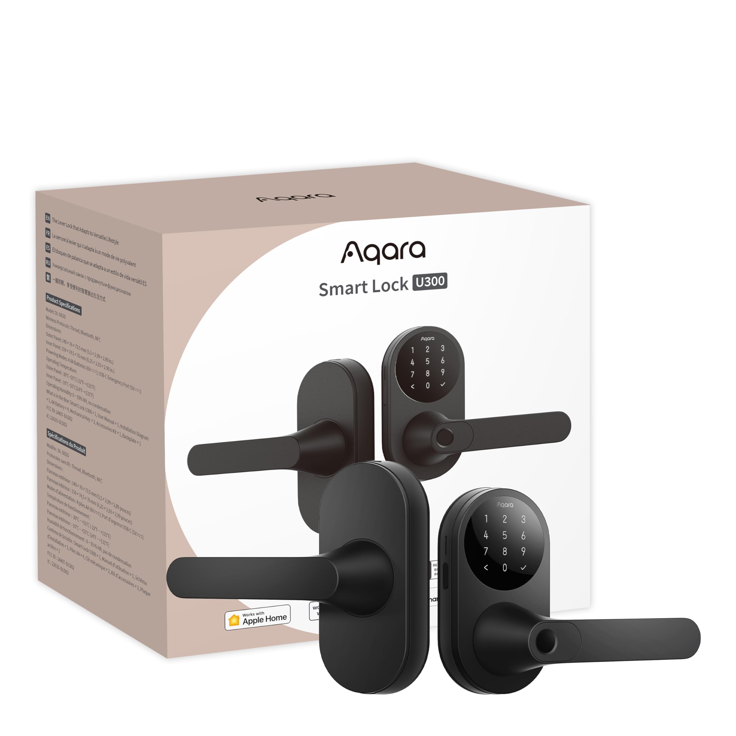 Aqara Smart Lock U300 - Keyless Fingerprint Entry Door Lock with Handle, Matter Over Thread & Apple Home Key Support, Touchscreen Keypad | Works with Apple Home, Alexa, Google Home & IFTTT | Smart Lever Lock for Enhanced Home Security (Black) | Perfect for Smart Homes & Vacation Rentals