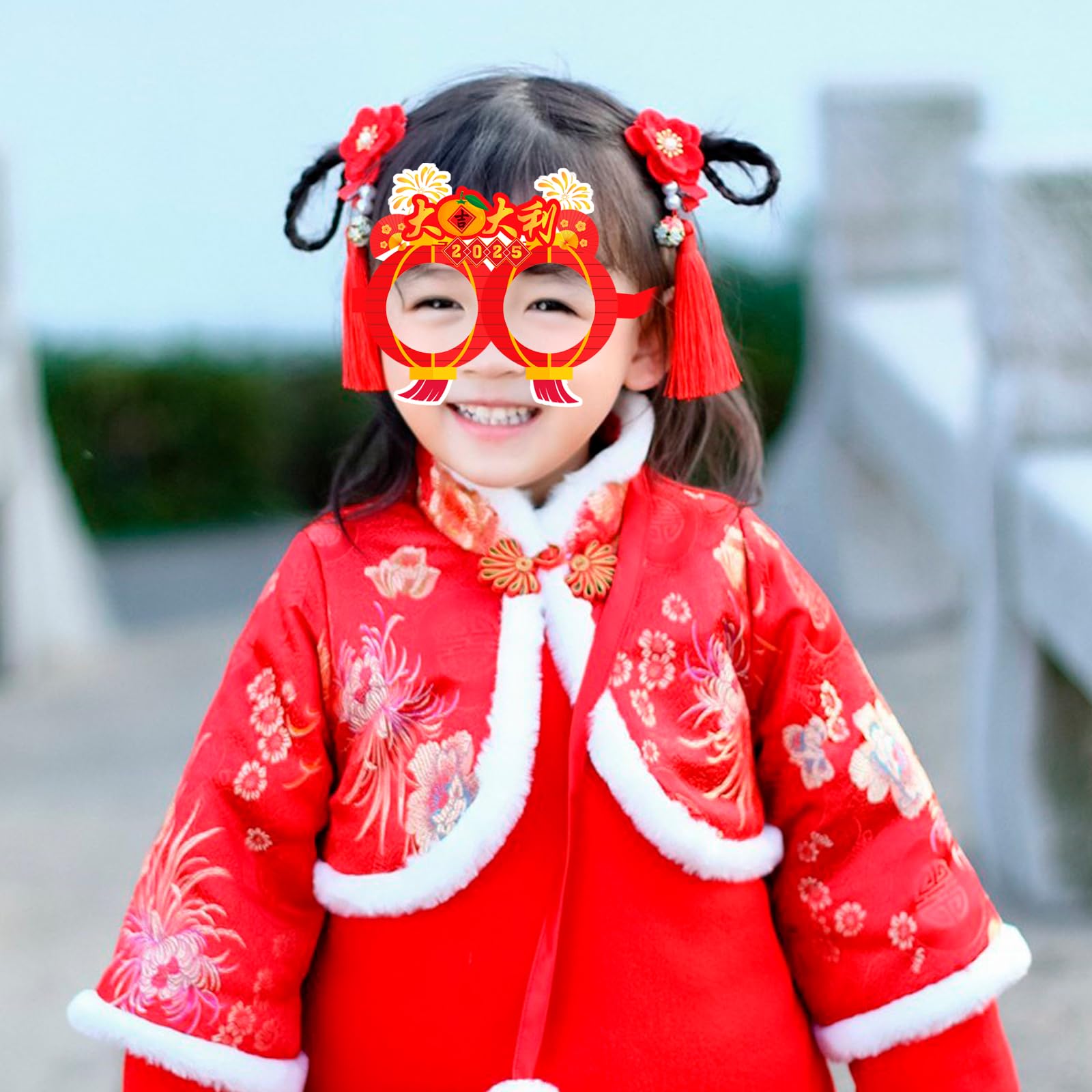 28Pcs Chinese New Year Funny Paper Glasses & Mask Set - 2025 Year of The Snake Photo Booth Props, Spring Festival Selfie Eyewear for Parties & Celebrations - Perfect for Lunar New Year Decorations, Family Reunions & Social Media Photos