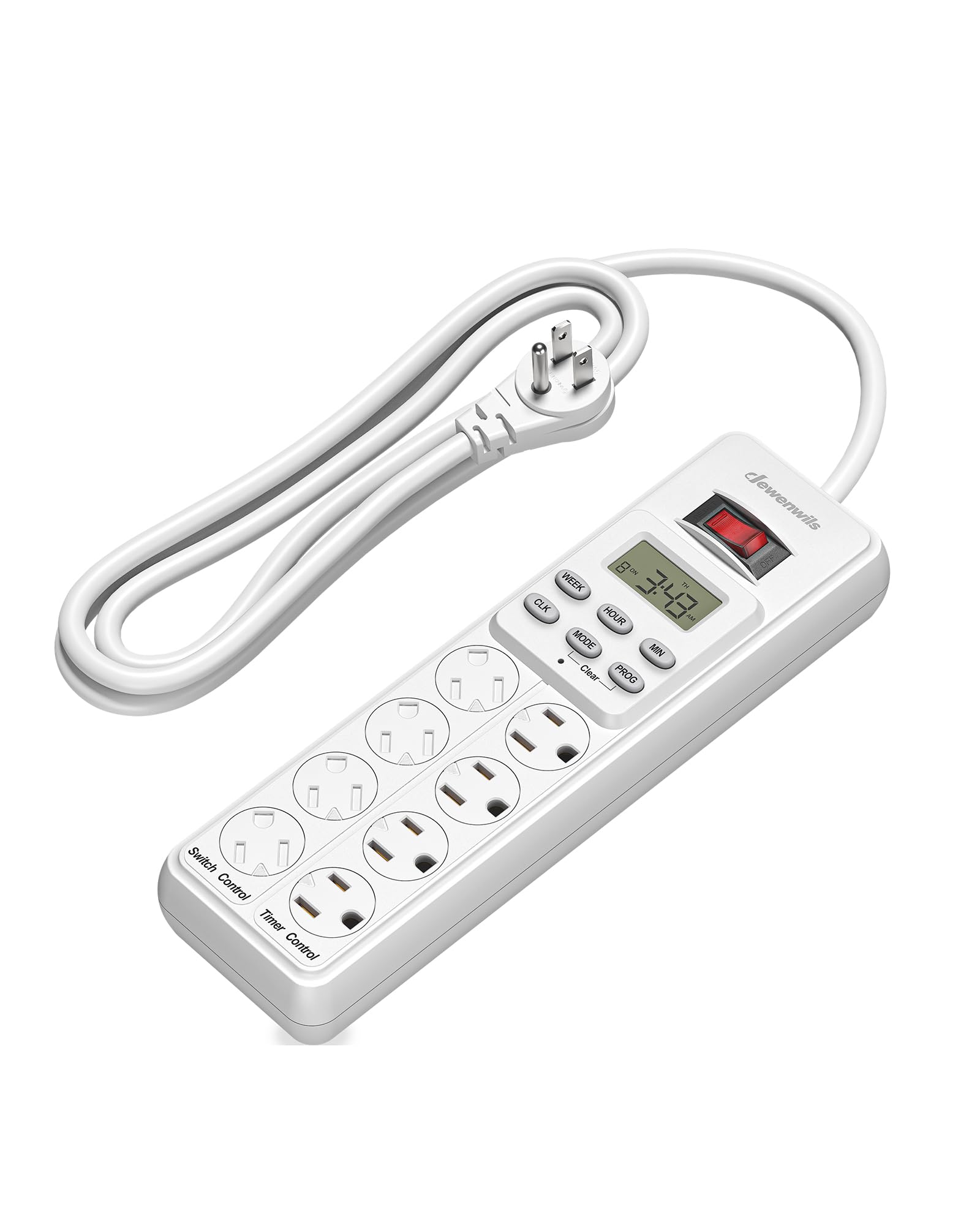 DEWENWILS 8-Outlet Power Strip with Timer (4 Timed/4 Always On), 15A Heavy Duty Indoor Digital Timer Outlet - Perfect for Reptile Lights, Turtle Grow Lights, Bearded Dragon Tanks, Aquariums & Home Appliances | 6ft Flat Plug Extension Cord, UL Listed | Ideal for Terrariums, Hydroponics & Smart Home Automation