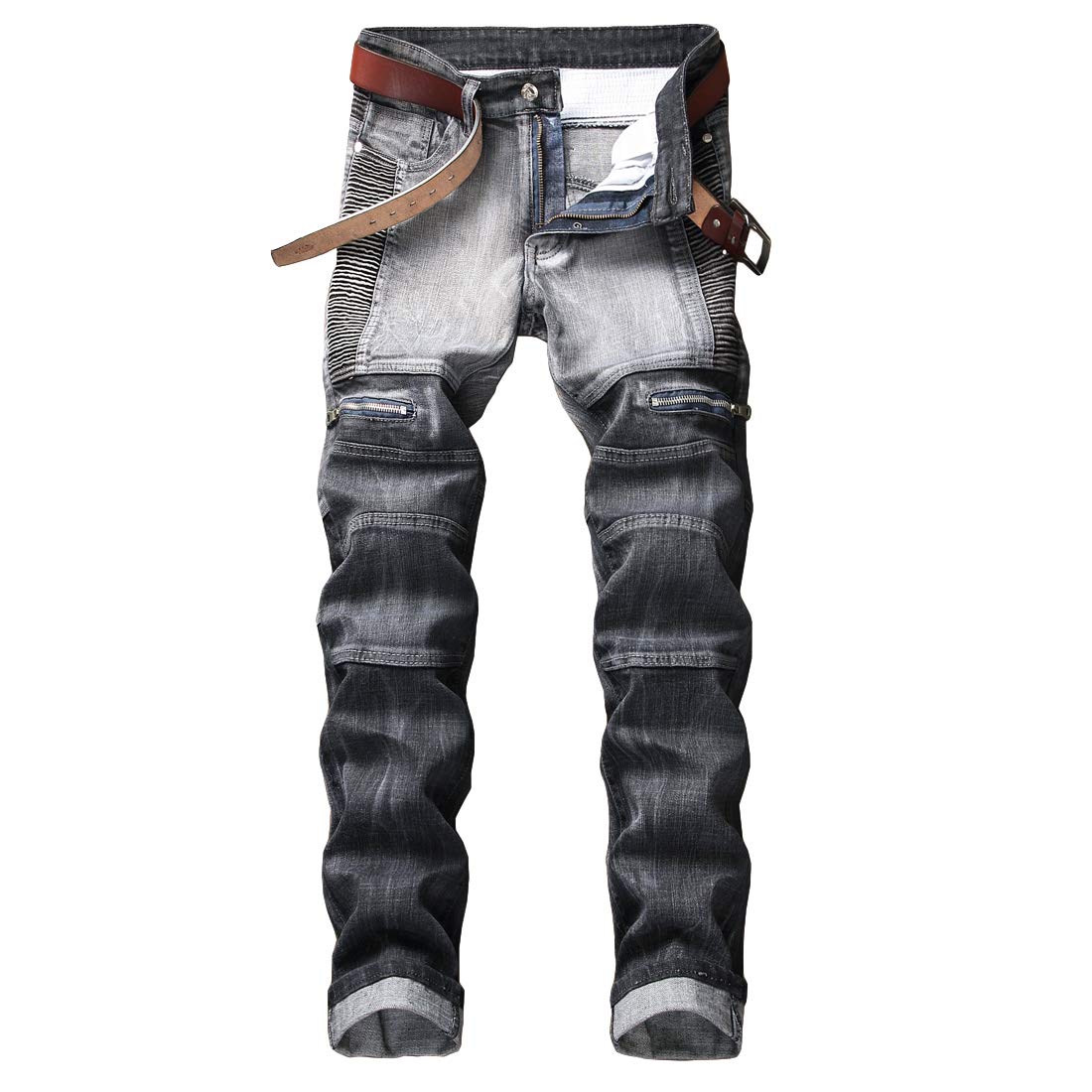 Chowsir Men's Skinny Stretch Jeans - Slim Fit Moto Biker Denim Pants with Comfortable Elastic Waist | Perfect for Casual Wear, Motorcycle Riding & Night Out