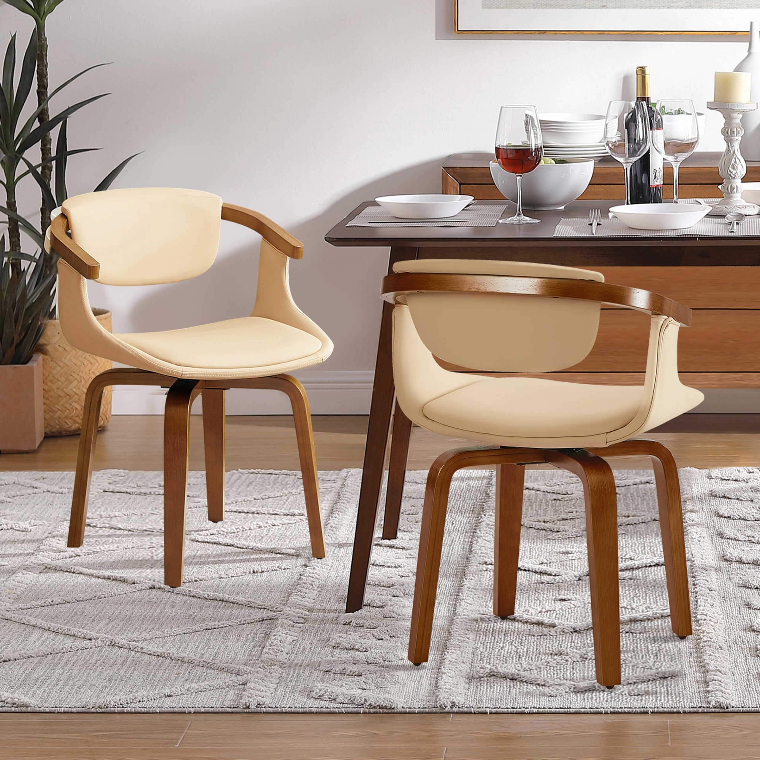 Art Leon Mid Century Modern Dining Chairs Set of 2 - Faux Leather Swivel Armchairs for Dining Room & Home Office, Cream - Perfect for Modern Kitchens & Contemporary Workspaces