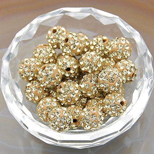 50pcs 10mm Czech Crystal Rhinestones Pave Clay Disco Ball Spacer Beads - AD Beads in 28 Jonquil Color for DIY Jewelry, Nail Art, and Craft Projects