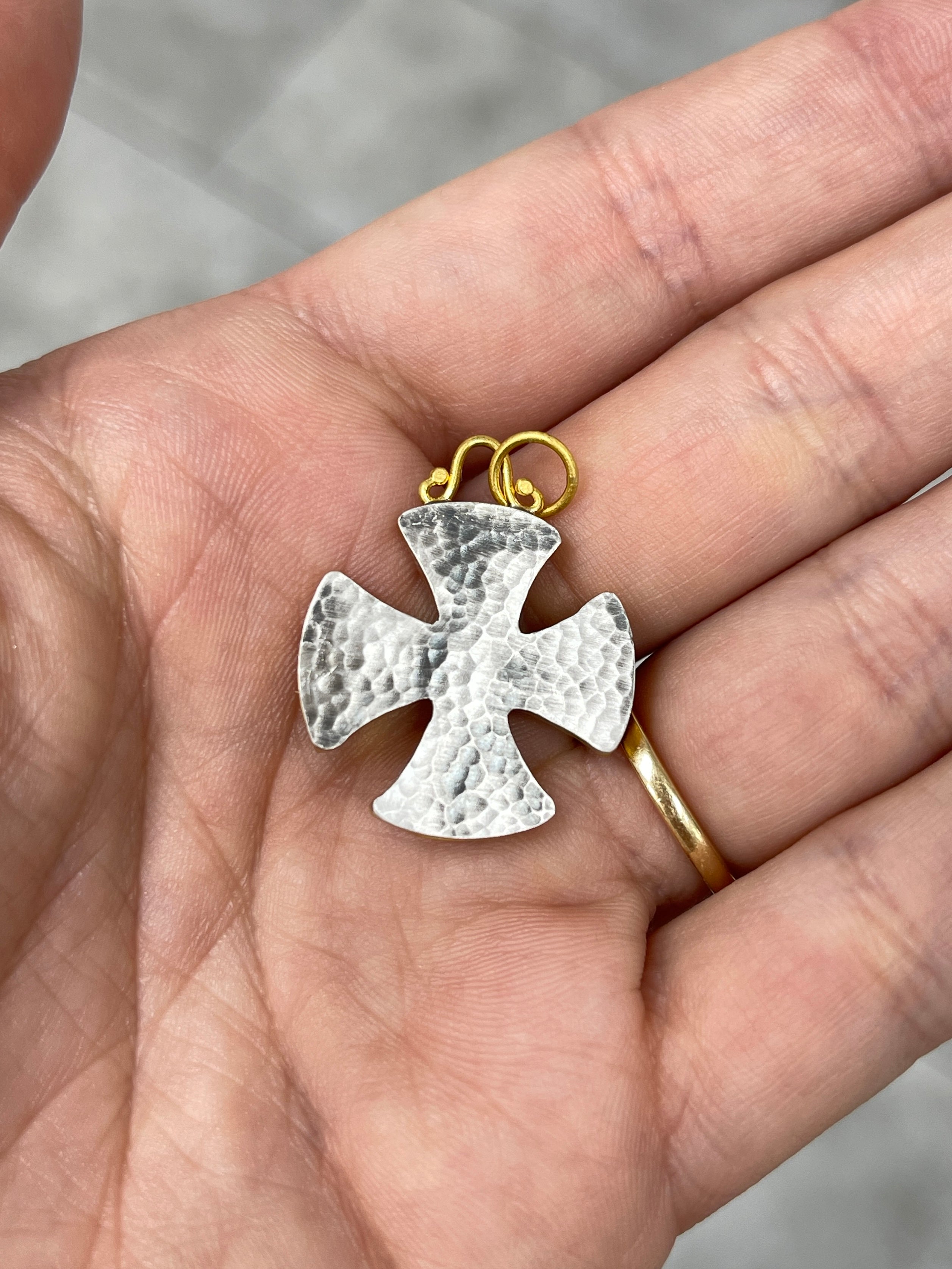 24K Gold Byzantine Cross with Mother of Pearl and Emerald - Maltese Style Religious Jewelry for Men & Women - Perfect for Church, Weddings, and Special Occasions