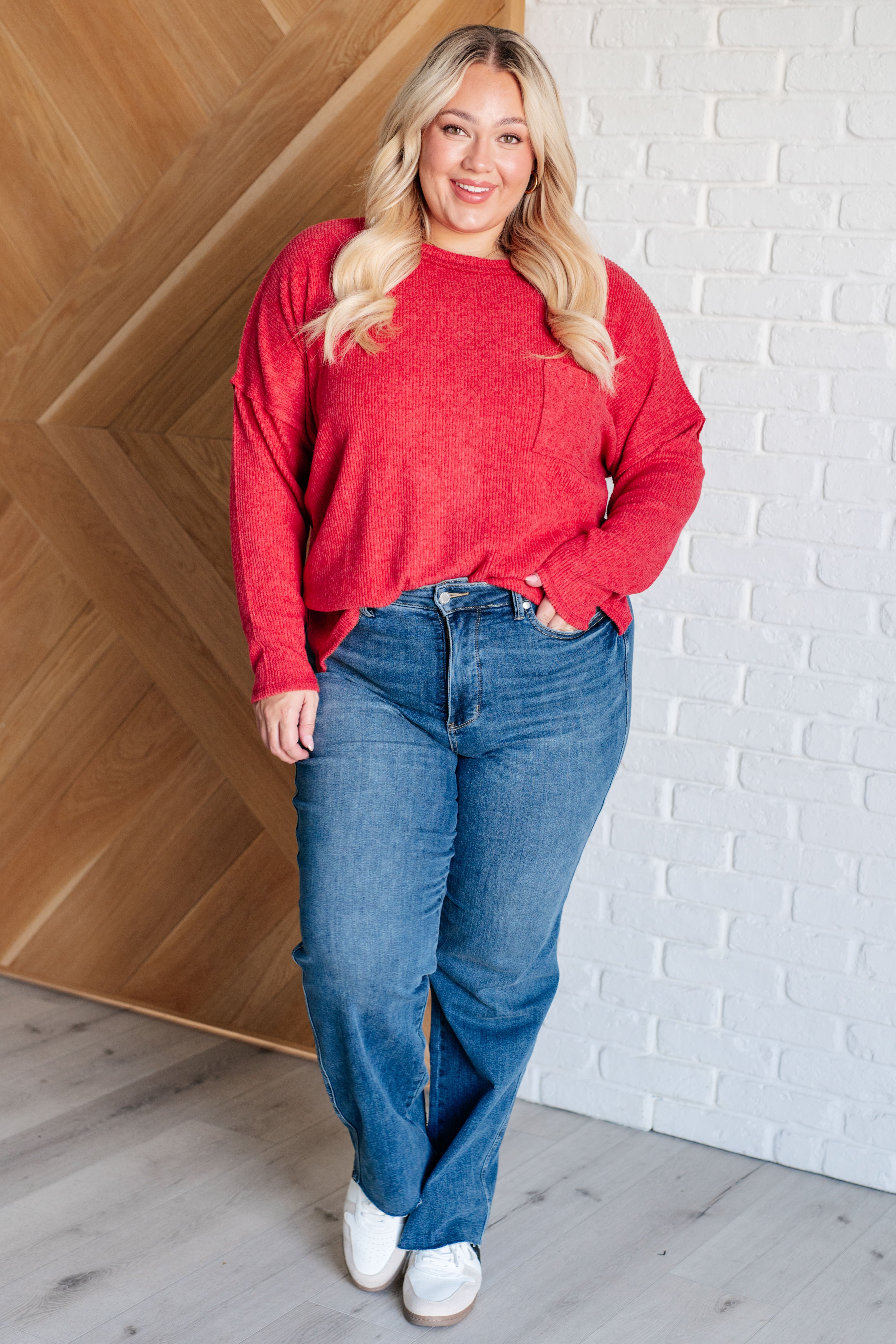 Dark Red Ribbed Knit Sweater for Women - Cozy Casual Pullover for Fall & Winter | Perfect for Office Wear, Date Nights & Weekend Outfits
