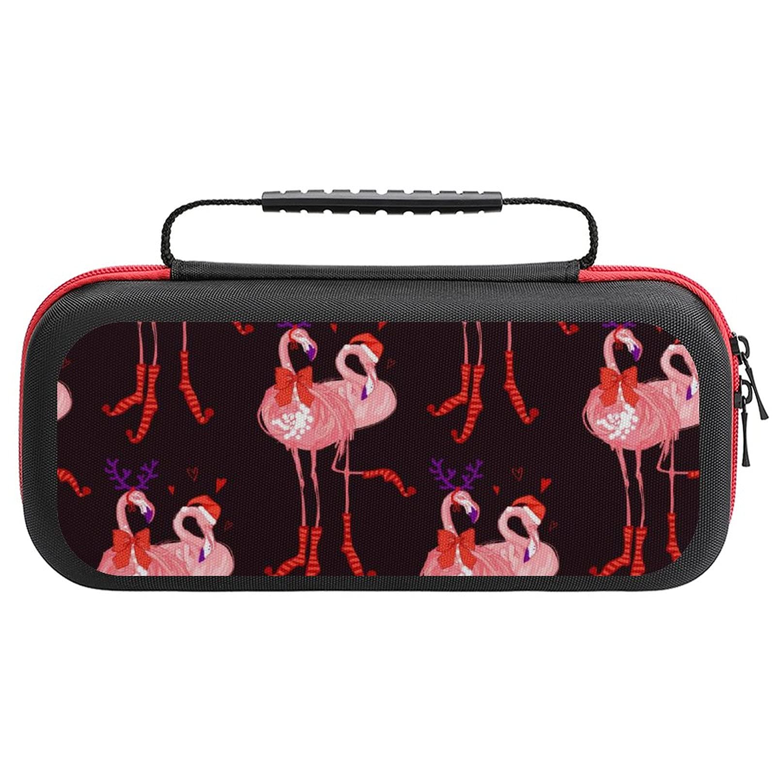 Santa and Deer Flamingo Printed Travel Case for Nintendo Switch Lite - Portable Storage Bag for Console & Accessories - Perfect for Travel, Commuting, and Gaming On-The-Go
