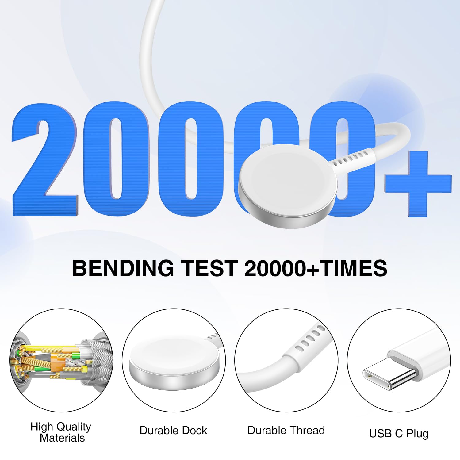 Upgraded Magnetic Wireless iWatch Charger with USB-C Cable | 3FT Fast Charging for Apple Watch Series Ultra/SE/8/7/6/5/4/3/2/1 | Compatible with 38mm-45mm Sizes | White | Perfect for Home, Office & Travel Charging