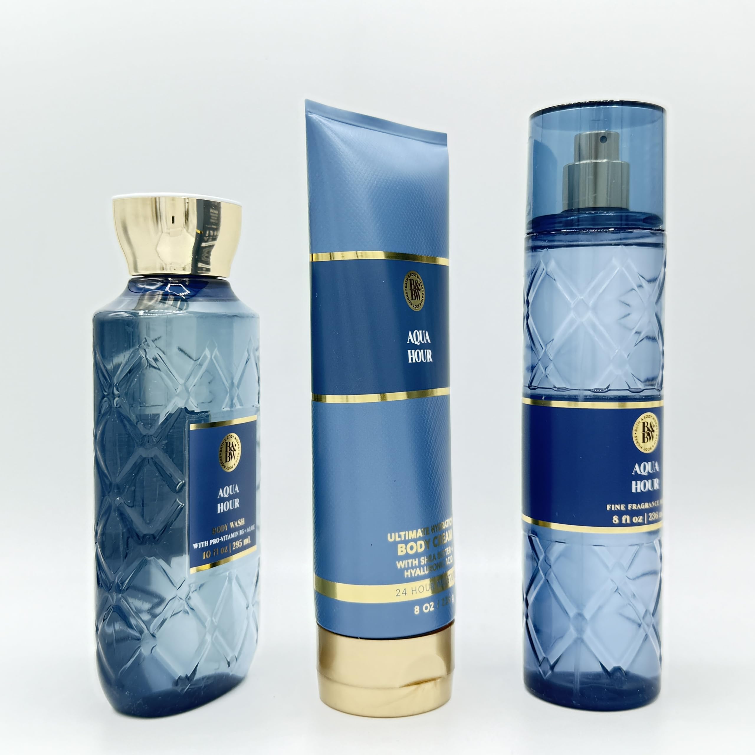 Aqua Hour 3-Piece Luxury Bath & Body Gift Set - Moisturizing Body Wash, Hydrating Body Cream & Refreshing Fragrance Mist | Perfect for Spa Day, Self Care & Gift Giving