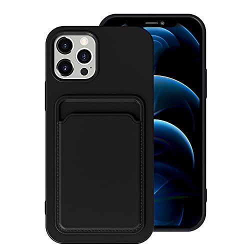 Premium Liquid Silicone Wallet Case for iPhone 12 Pro Max (6.7 inch) - Slim Protective Cover with Built-in Card Holder & RFID Blocking - Soft Touch Shockproof Phone Case - Perfect for Travel, Work & Everyday Use - Black