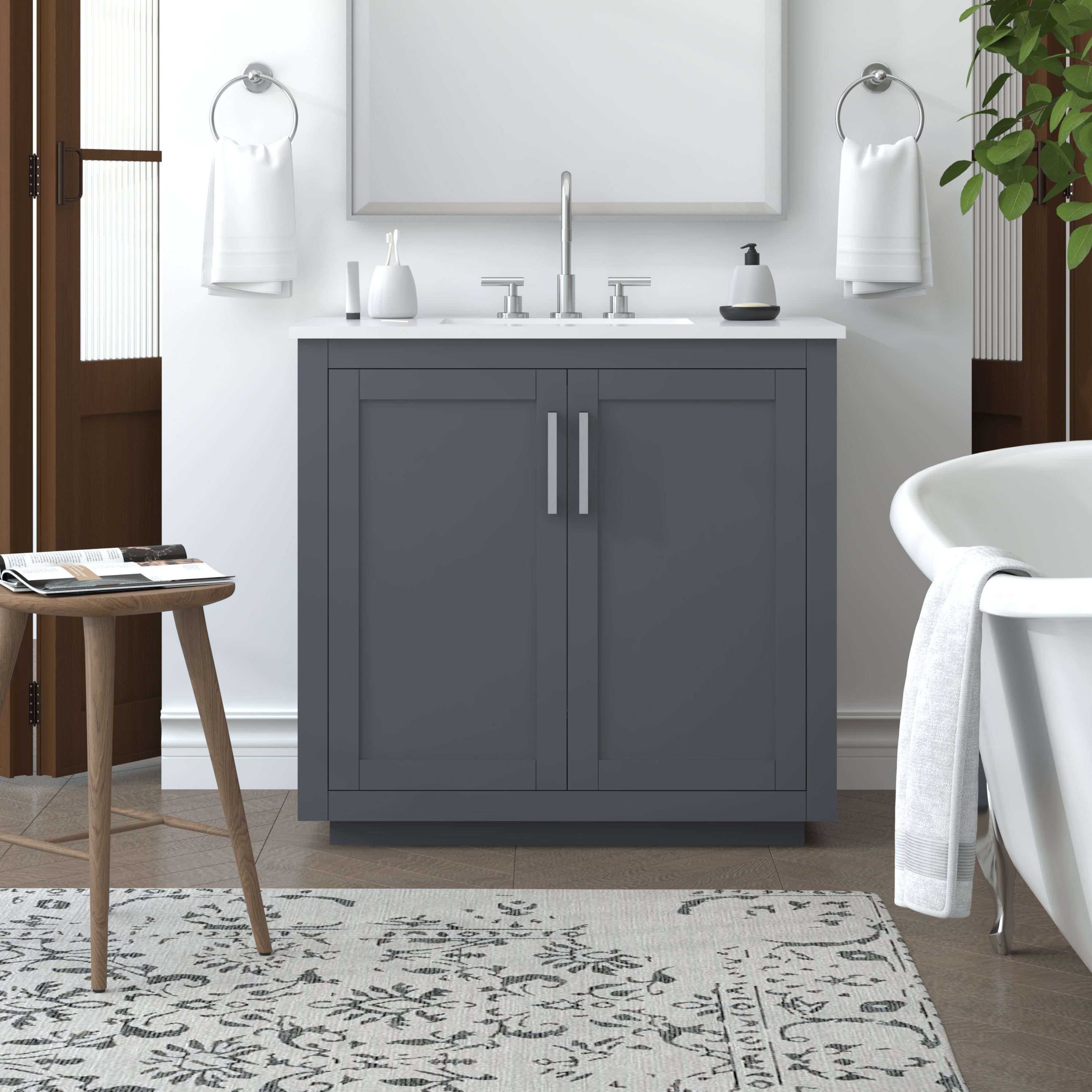 35.5 Inch Modern Grey Bathroom Vanity Cabinet - Nearmé Miami Freestanding Storage for Small Bathrooms | Perfect for Master Bath, Powder Room & Apartment Renovations