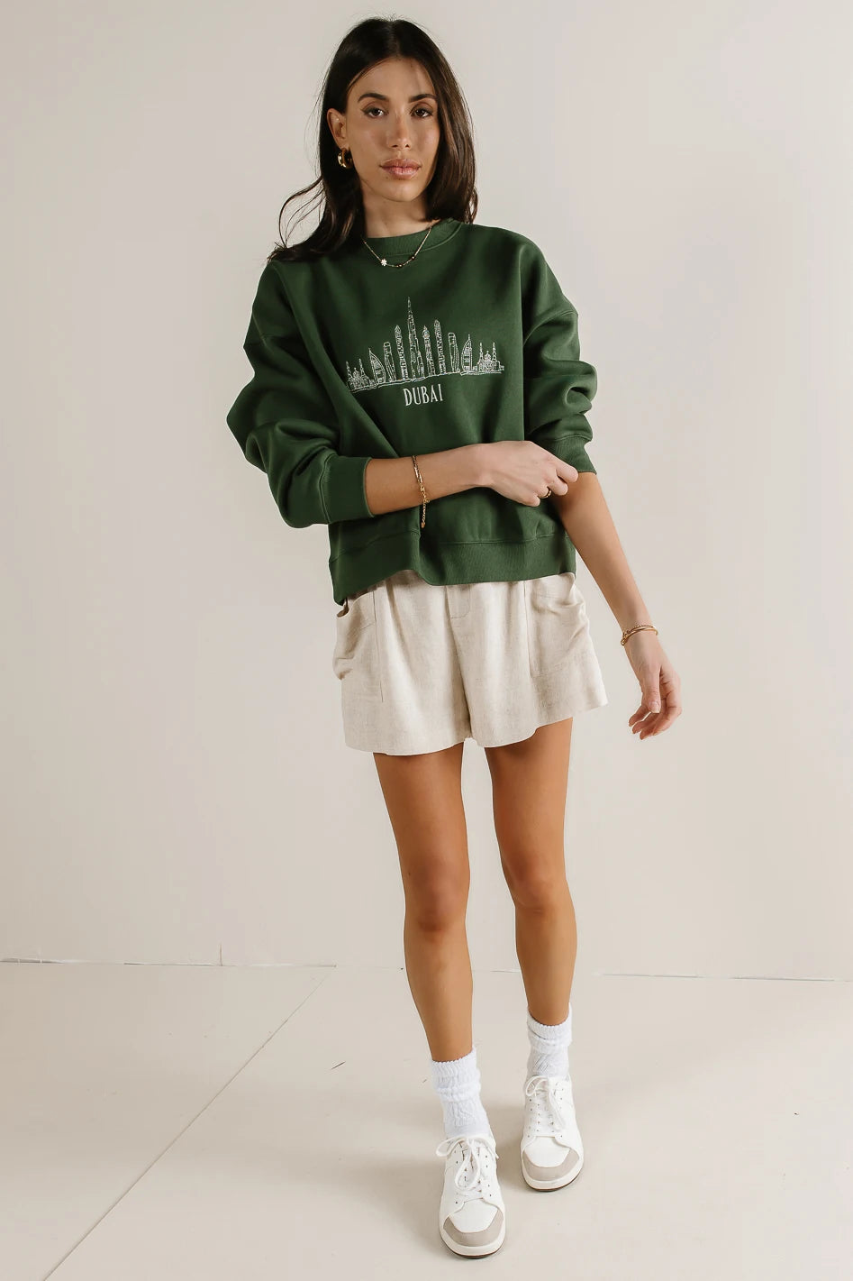 Stylish Dubai Embroidered Sweatshirt for Women - Arabic Calligraphy Design - Cozy Pullover Hoodie - Perfect for Casual Wear, Travel & Street Fashion