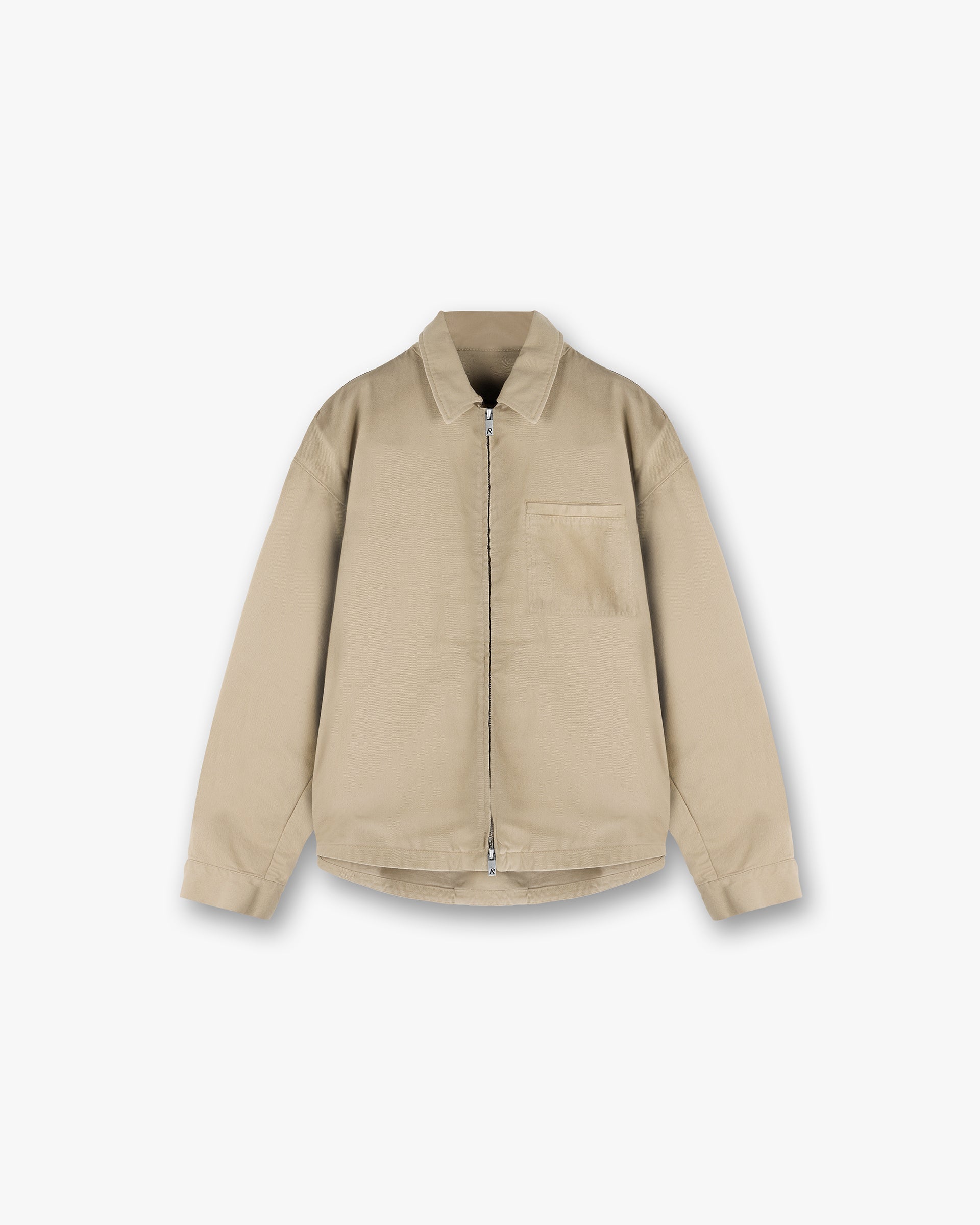 Men's Cotton Zip-Up Shirt - Light Beige Casual Buttonless Jacket for Outdoor Activities & Layering