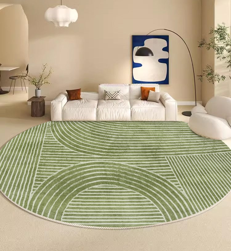 Modern Round Area Rugs - Soft Circular Green Rugs for Bedroom, Living Room & Dining Room - Non-Slip Contemporary Floor Mat for Under Coffee Table, Sofa or Nursery - Perfect for Home Decor & Interior Design