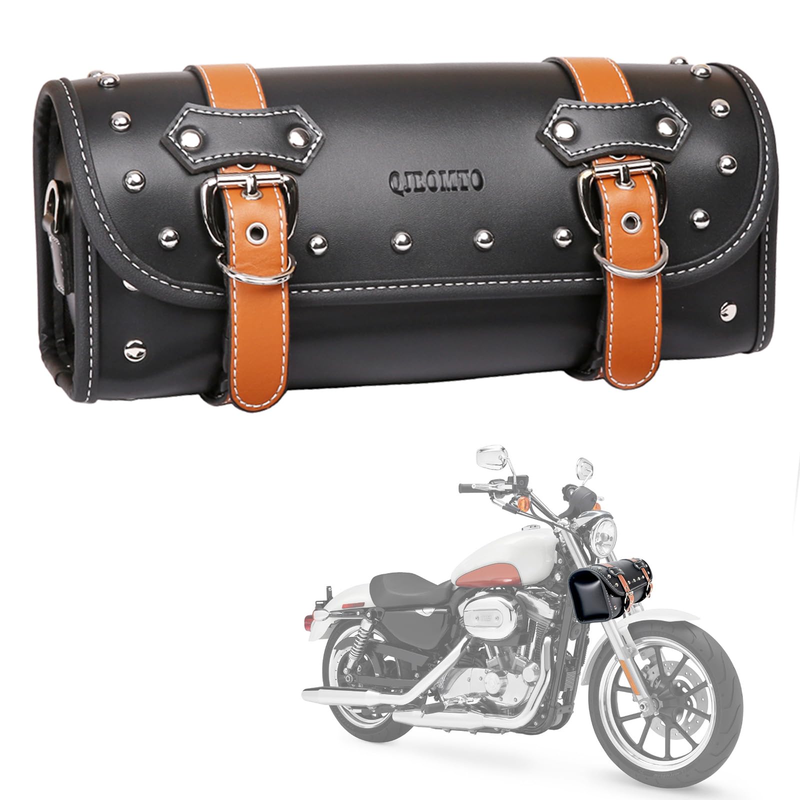 **Universal Motorcycle PVC Leather Tool Bag - Waterproof Fork & Handlebar Storage Bag with 2 Straps for Bikes, Cruisers & ATVs (Black) - Perfect for Road Trips, Camping & Daily Commute**