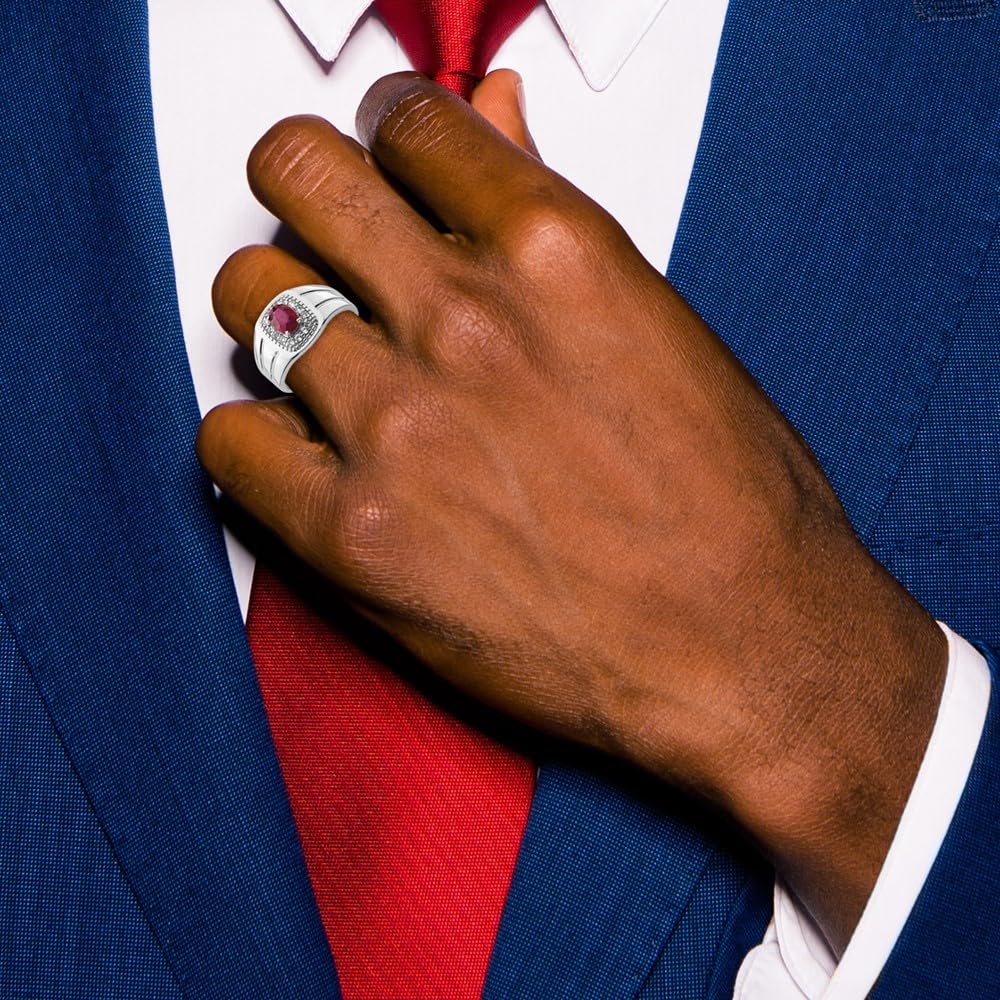 925 Sterling Silver African Ruby & White Topaz Men's Ring - Elegant Fine Jewelry for Men, Perfect Gift for Him - Ideal for Weddings, Anniversaries & Special Occasions