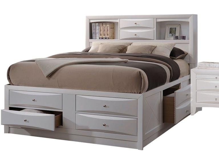 Acme Ireland King Size Storage Bed Frame in White - 21696EK | Space-Saving Bedroom Furniture for Small Apartments & Guest Rooms
