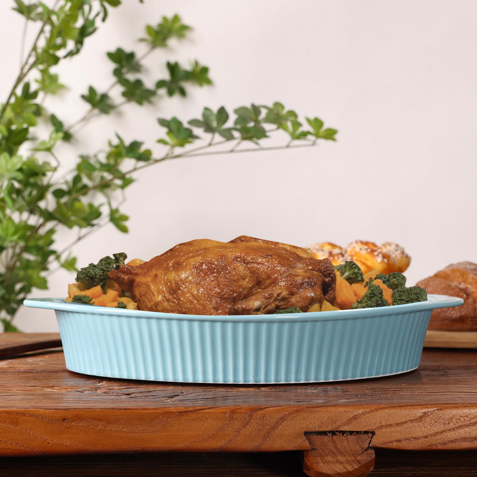 LEETOYI 9x13 Inch Large Oval Porcelain Au Gratin Baking Dish - Double Handle Oven Safe Bakeware for Casseroles, Lasagna, Mac & Cheese - Turquoise Kitchen & Home Dinnerware for Entertaining & Family Meals