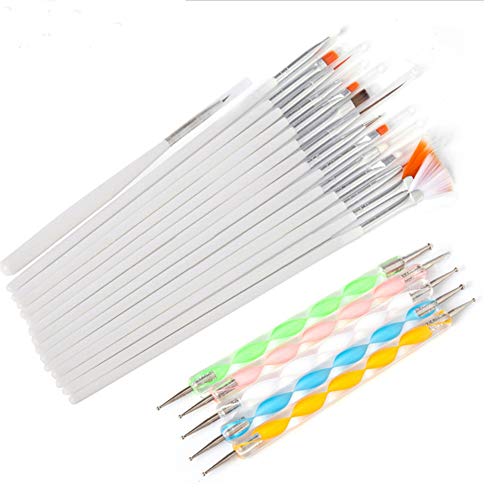 20Pcs Nail Art Pens Kit - Professional Nail Art Painting Polish Design Tools Set with 15 Nail Pen Brushes & 5 Dotting Pens (White) for Salon, Home Manicure & DIY Nail Art Designs