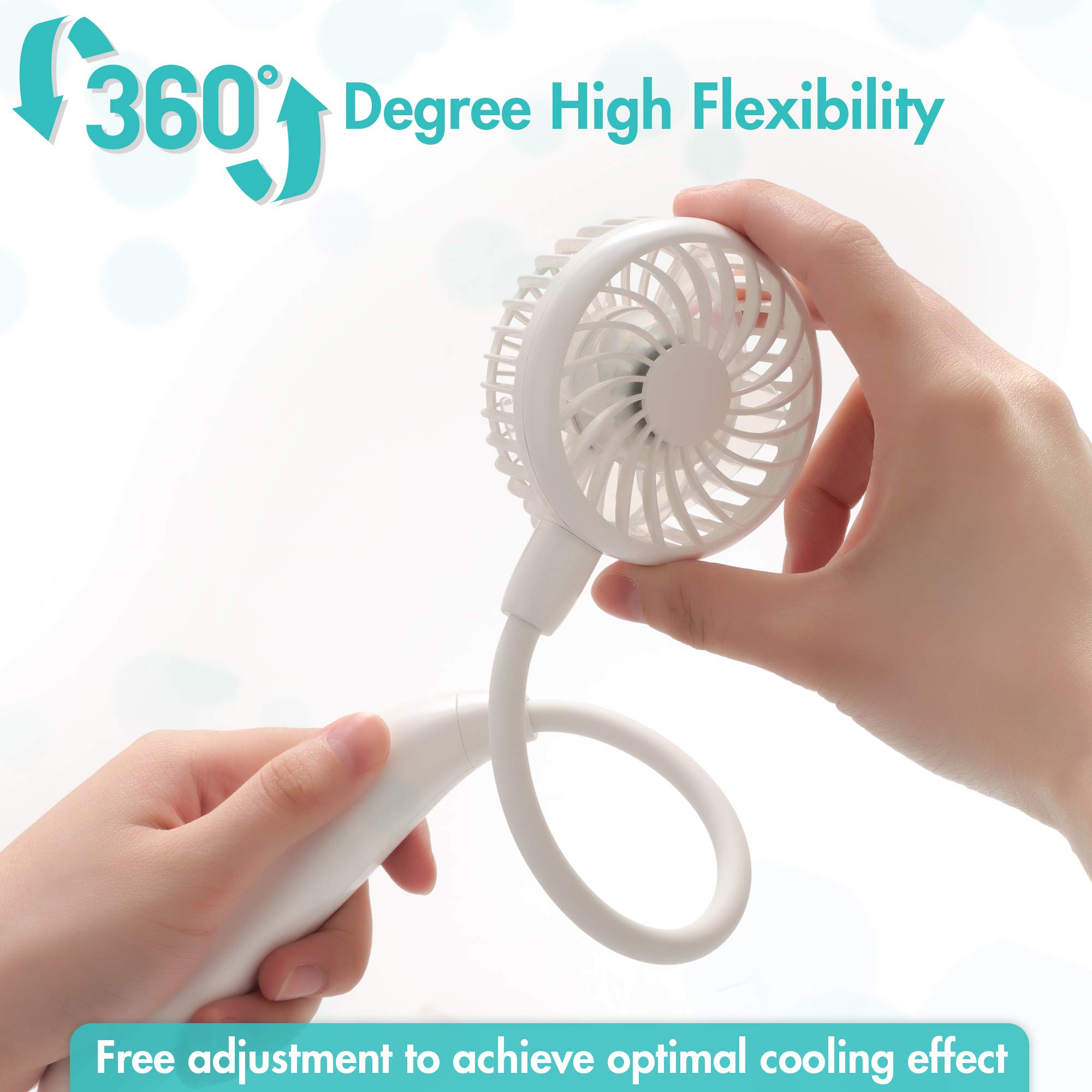 Portable Neck Fan with 2600mAh Battery - Ultra Quiet Hands-Free USB Personal Fan, 3 Speed Settings & 360° Adjustable for Strong Cooling - Perfect for Home, Office, Outdoor, Travel, Gym & Summer Activities (White)