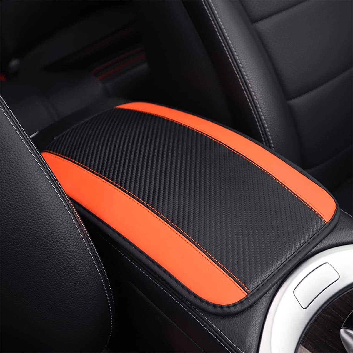 Universal 12.6x7.5 Inch PU Leather Car Center Console Cover - Waterproof Armrest Protector for Cars, SUVs & Vehicles - Orange Interior Accessories (Perfect for Road Trips, Daily Commutes & Protecting Your Car's Center Console)