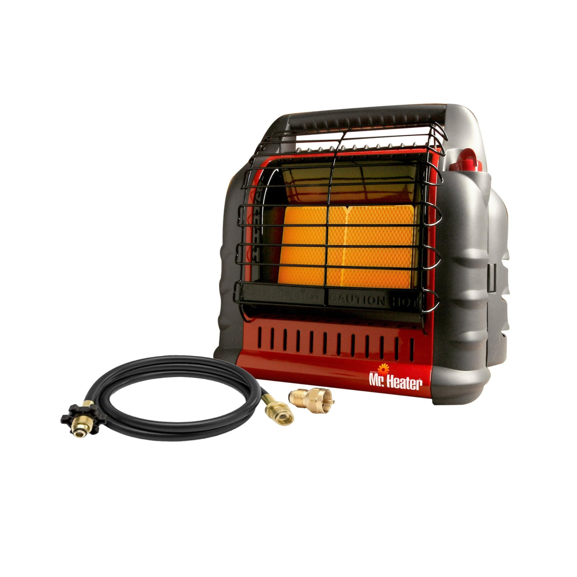 Mr. Heater Portable Big Buddy Propane Heater with 10-Ft Hose & Tank Refill Adapter - 4K/9K/18K BTU Indoor Outdoor Heater for Camping, Garage, Workshop, Patio & Emergency Heating (3-Piece Bundle)