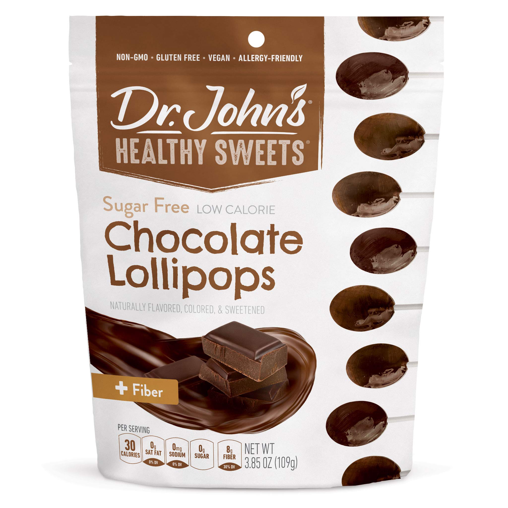 Dr. John’s Sugar Free Hard Candy - Keto Friendly Lollipops with Zero Sugar, Low Calorie Snacks (Chocolate Oval, 14 Count, 3.85 oz) - Perfect for Diabetics, Weight Loss & Healthy Lifestyle