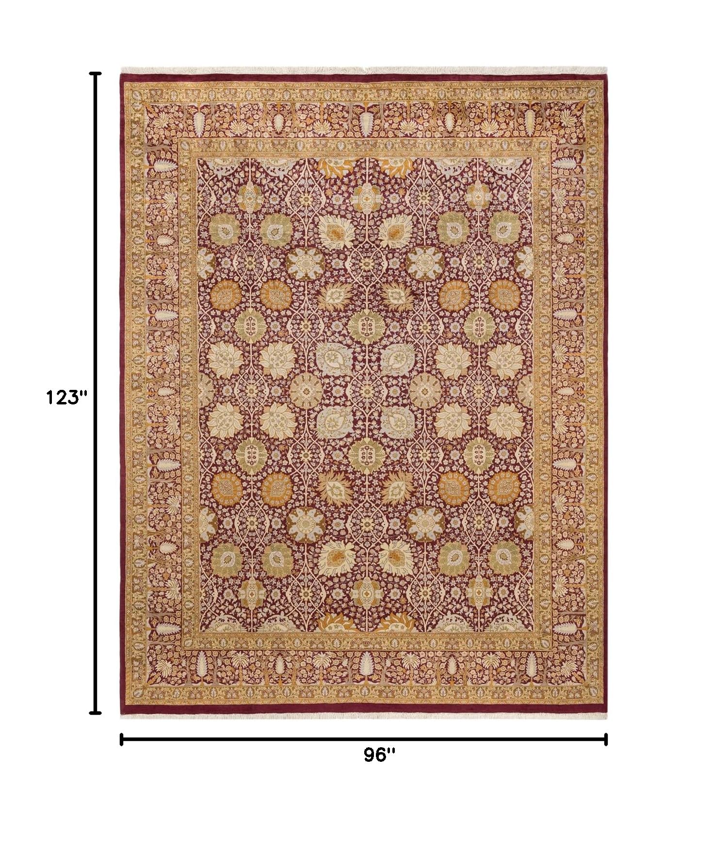 Handmade Traditional Oriental Mogul Purple 8x10 Wool Area Rug - One of a Kind Hand Knotted Solo Rugs for Living Room, Bedroom & Home Decor