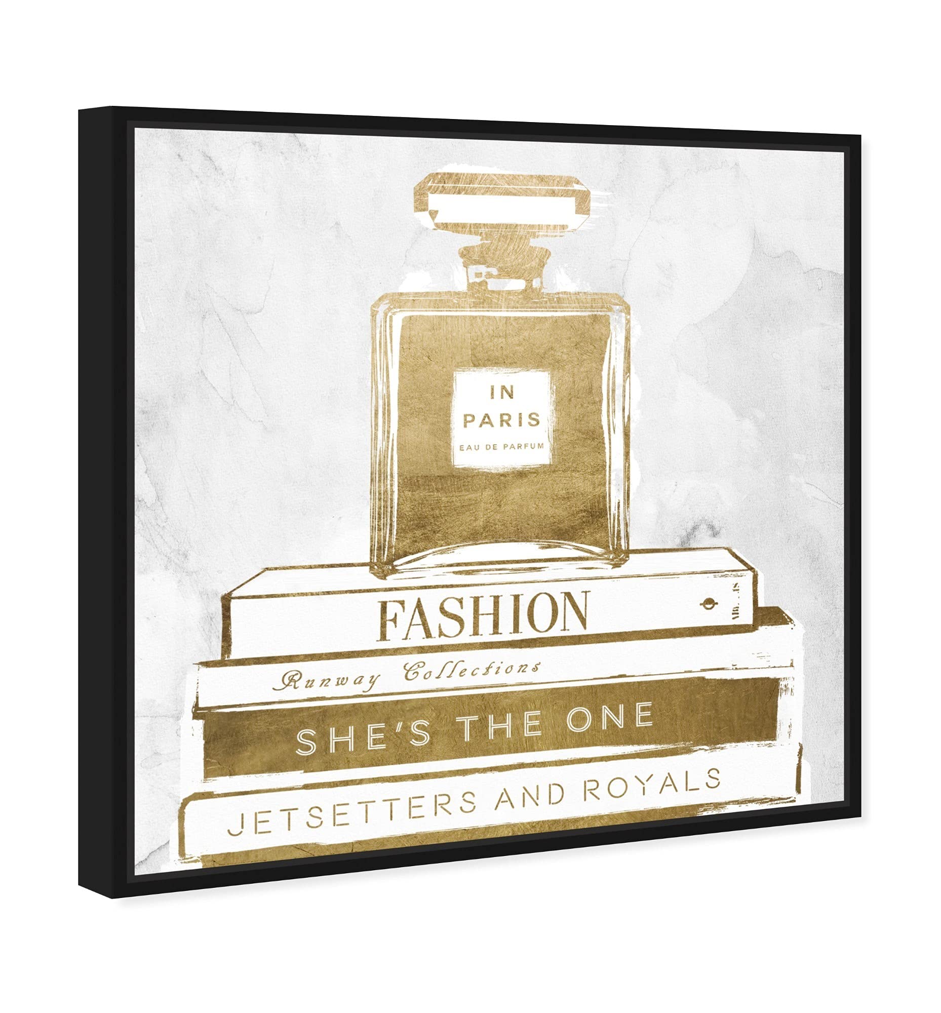 Oliver Gal Artist Co. Fashion & Glam Wall Art Canvas Print - Perfume & Books Gold Home Decor - 40x40 Inch Black Framed Artwork for Living Room, Bedroom & Office Decor