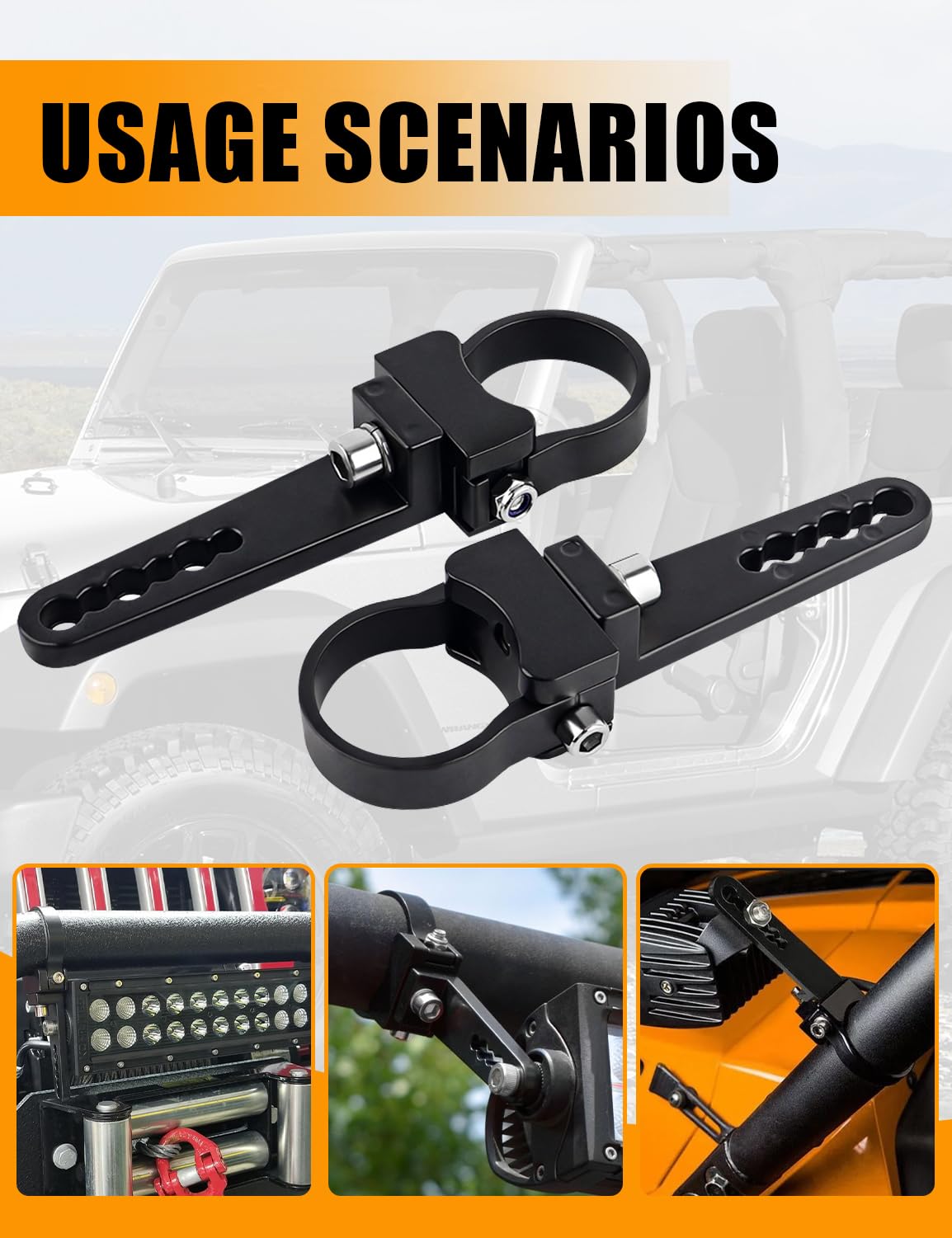 1.5'' Adjustable Tube Clamps Mounting Brackets - Roll Cage Bull Bar Clip Holder Kit for LED Light Bar - Compatible with Offroad Truck, ATV, SUV (2pcs) - Perfect for Off-Road Adventures, Camping & Outdoor Exploration