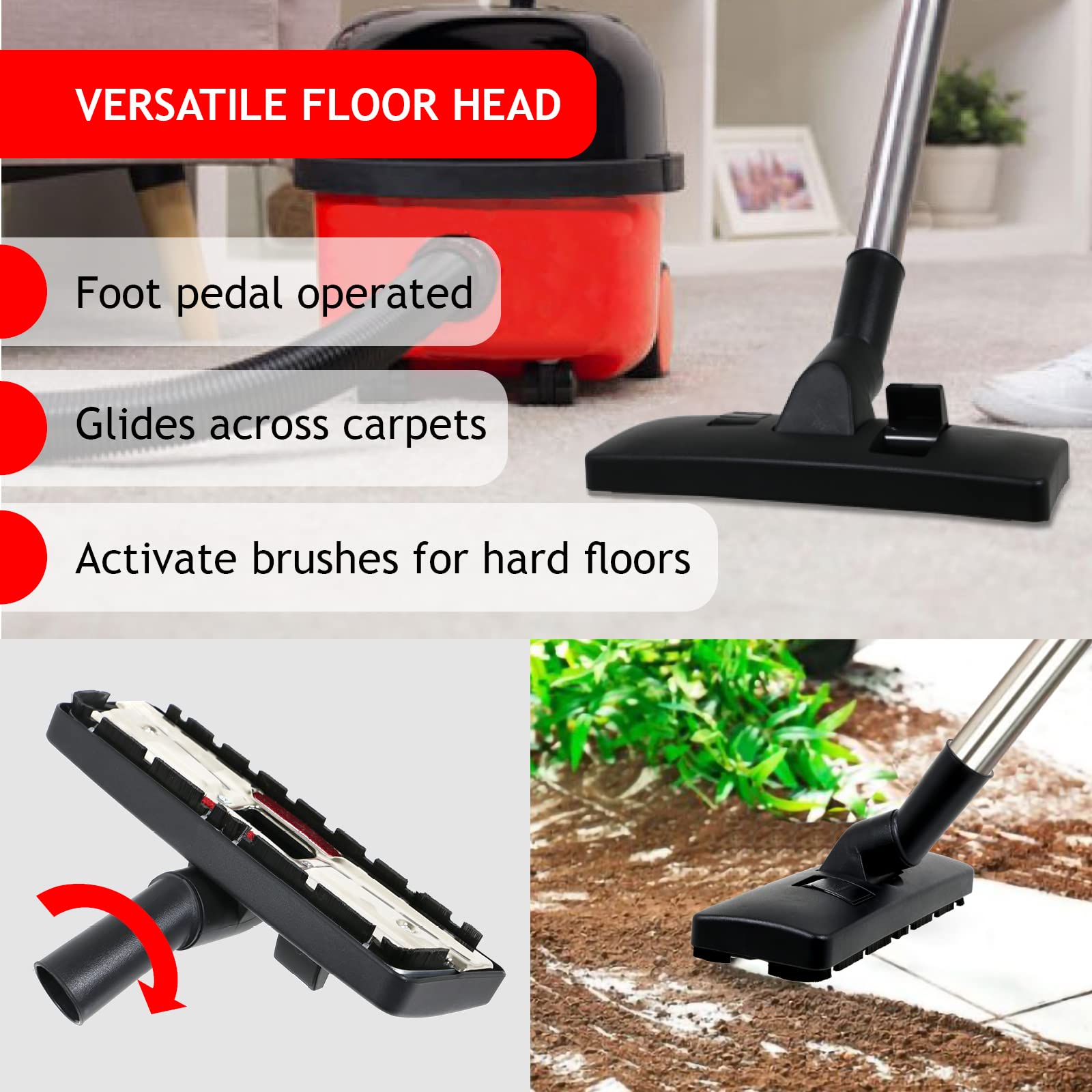 SPARES2GO Vacuum Cleaner Tool Brush Kit - Compatible with Numatic Henry & Hetty Models (2.5m Cable) | Replacement Accessories for Deep Cleaning Carpets, Upholstery & Hard Floors