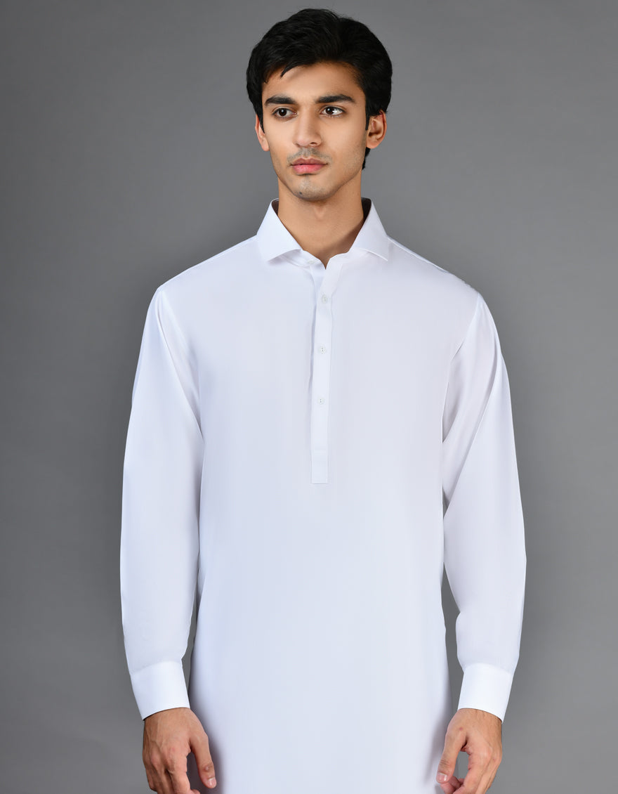 Premium Blended White Shalwar Kameez by J. Junaid Jamshed - Elegant Pakistani Traditional Outfit for Men, Weddings & Special Occasions