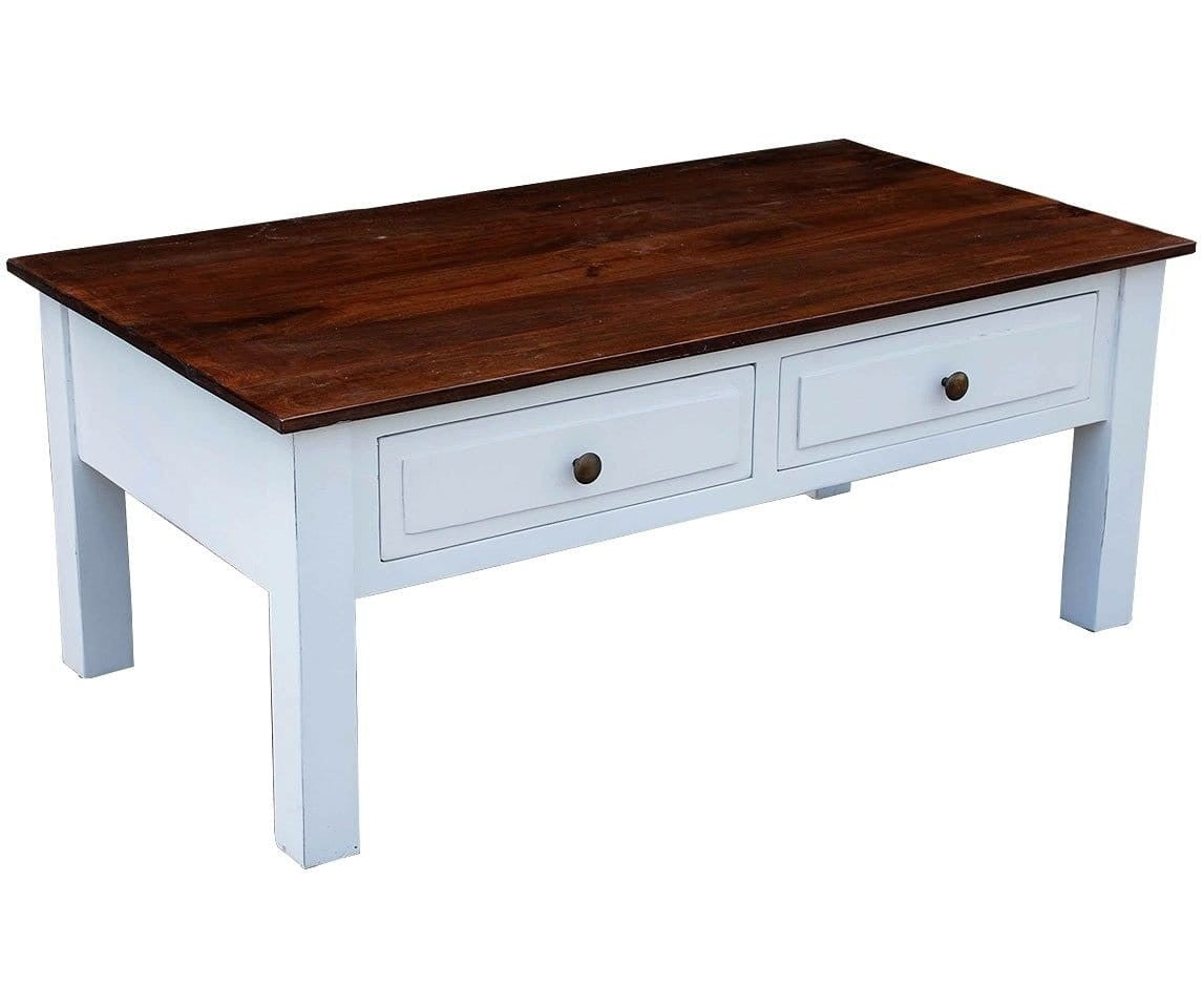 French Blanc Wooden Coffee Table - Modern Farmhouse Style Living Room Furniture for Small Spaces, Home Decor & Coffee Table Books Display