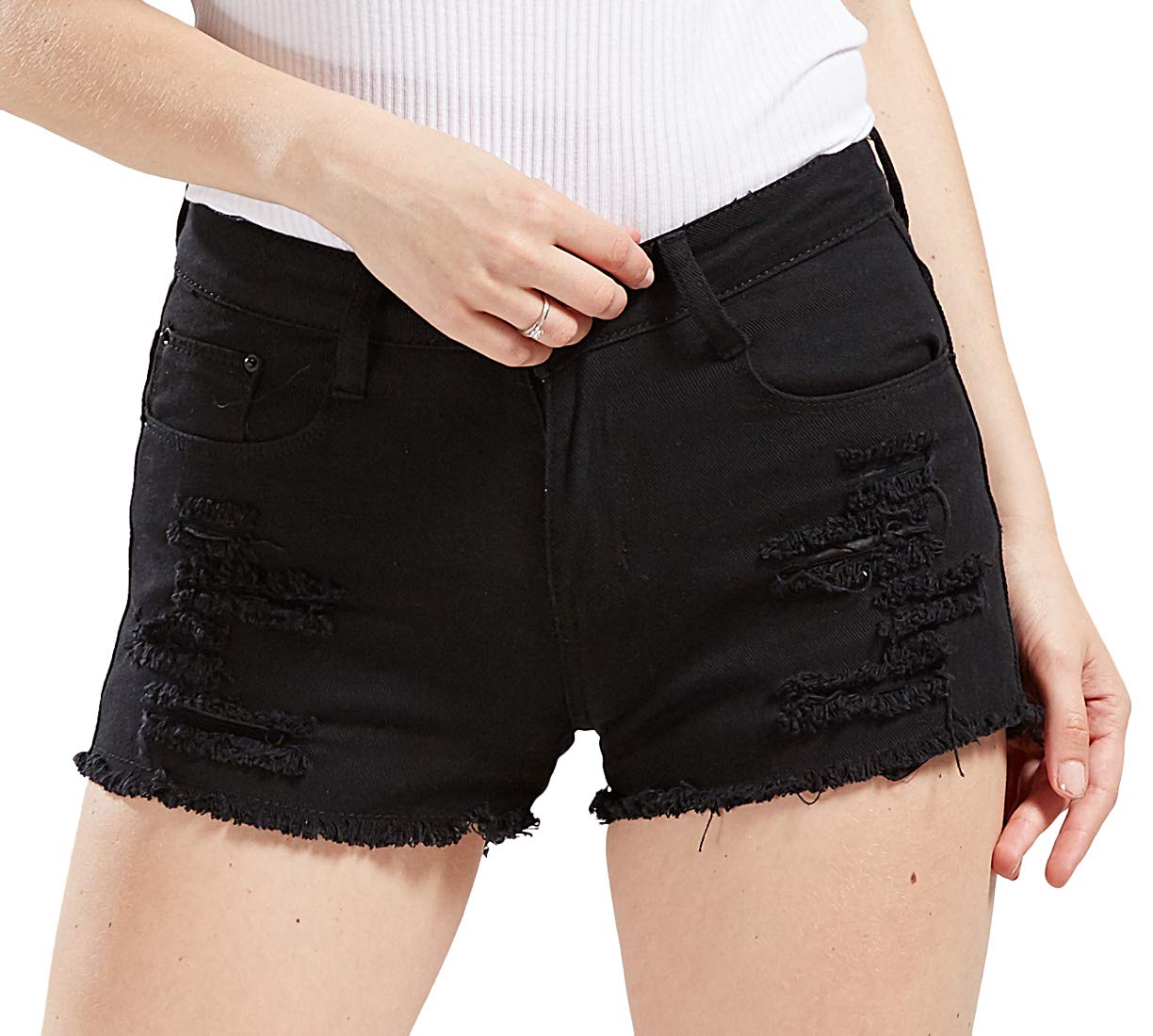 Women's Perfectly Fit Ripped Denim Jean Shorts - 5-Pocket Stretch Denim Shorts for Women | Trendy Distressed High Waist Jean Shorts for Summer, Casual Outfits & Beach Wear