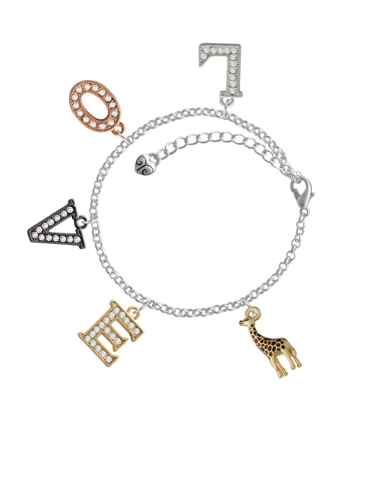 Delight Jewelry Giraffe Multi-Colored Crystal Love Charm Bracelet - Adjustable 6+2 Inch Extender - Perfect for Gifts, Parties & Everyday Wear