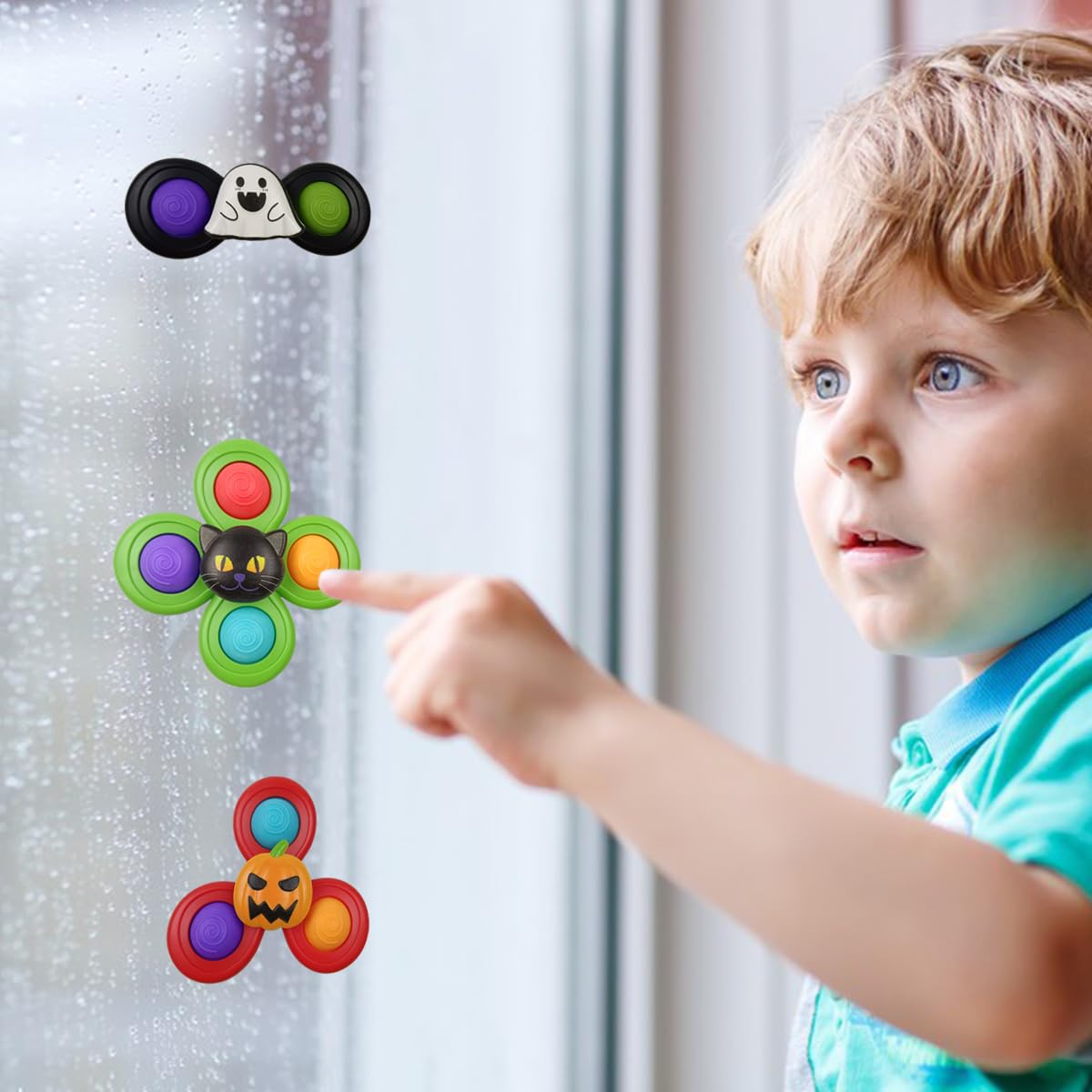 Jofan 3 Pack Halloween Suction Cup Spinner Toys - Sensory Bath Toys for Toddlers & Kids, Halloween Party Favors, Trick or Treat Gifts (Perfect for Bathtime Play, Classroom Rewards & Holiday Goodie Bags)