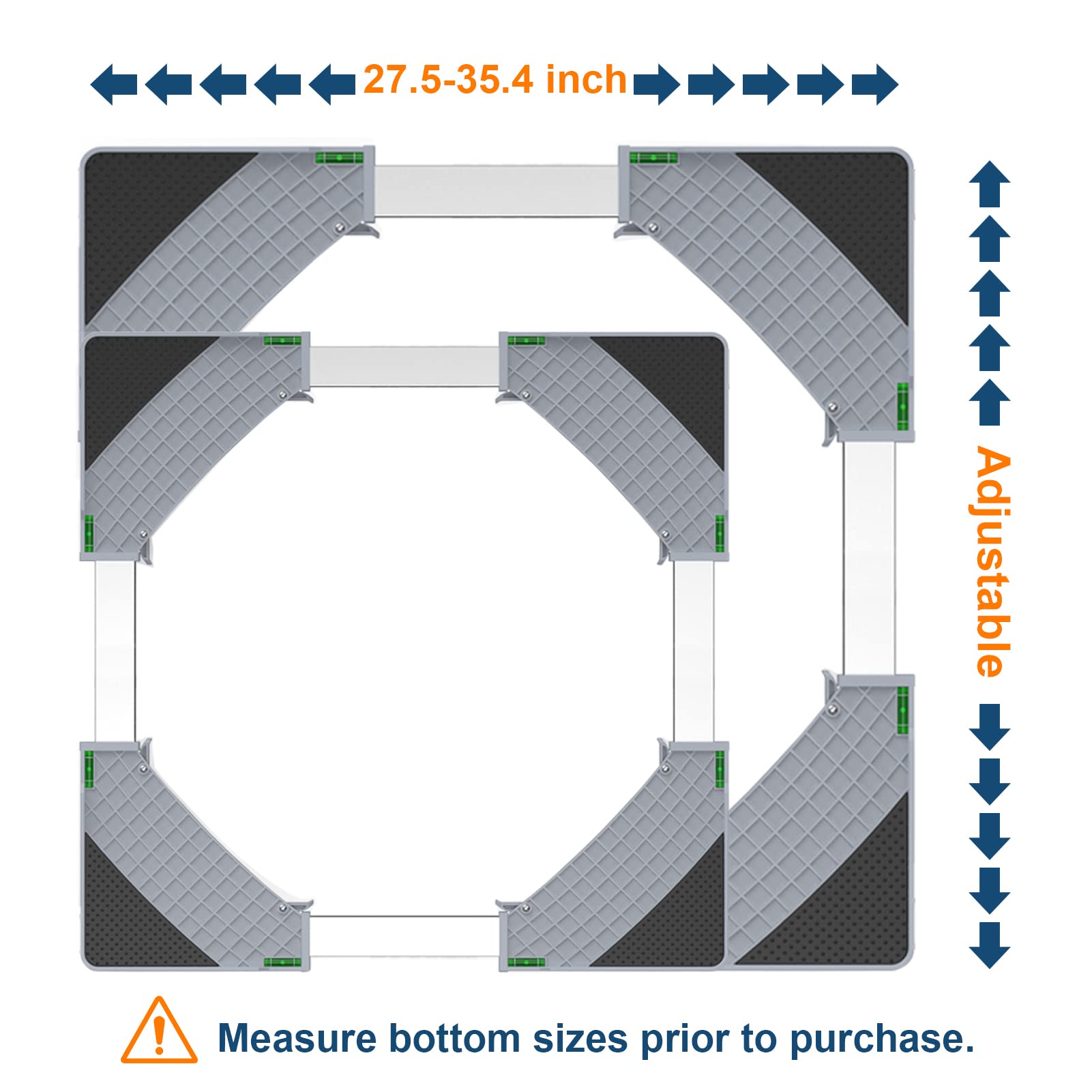 Adjustable Refrigerator Stand with 4 Locking Wheels & 4 Sturdy Feet - 27.5” to 35.4” Height Mobile Base for Washer, Dryer, Washing Machine & Appliance Pedestal (Gray) - Perfect for Laundry Rooms, Kitchens & Home Appliance Mobility