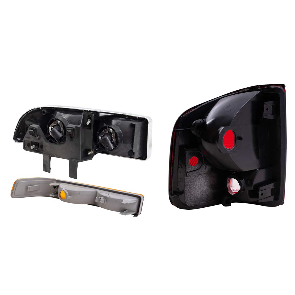 Brock Replacement Headlights & Signal Lights - 6 Piece Set for 1998-2004 Chevy S10 (Driver & Passenger Side, Black Edge, No Fog Lights) - Perfect for Night Driving & Vehicle Restoration Projects
